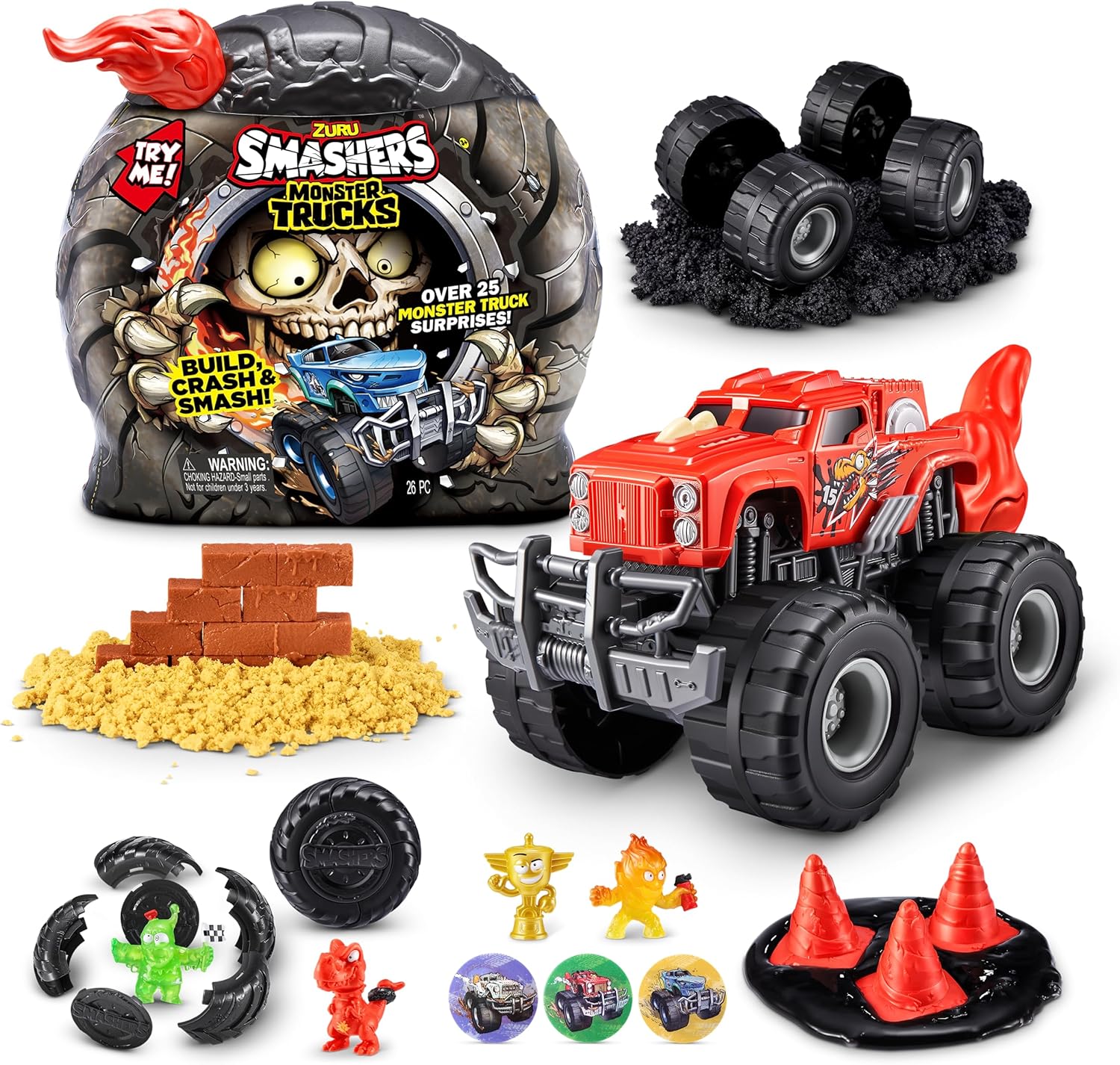 Smashers Monster Truck Surprise by ZURU - Dino Drifter with 25 Surprises, 3 Trucks to Collect