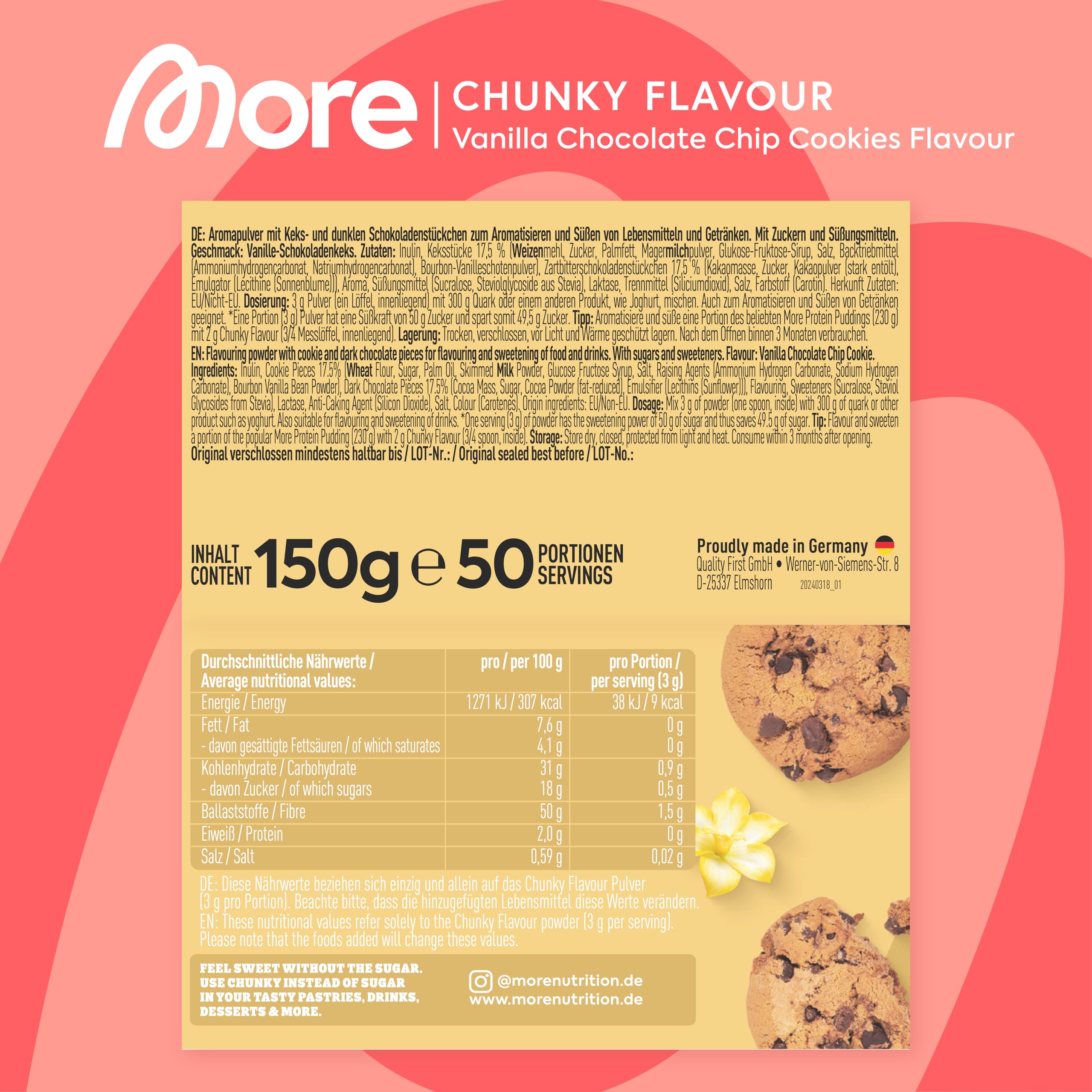 MORE NUTRITION Chunky Flavour Vanilla Chocolate Chip Cookies Powder | 150g 2