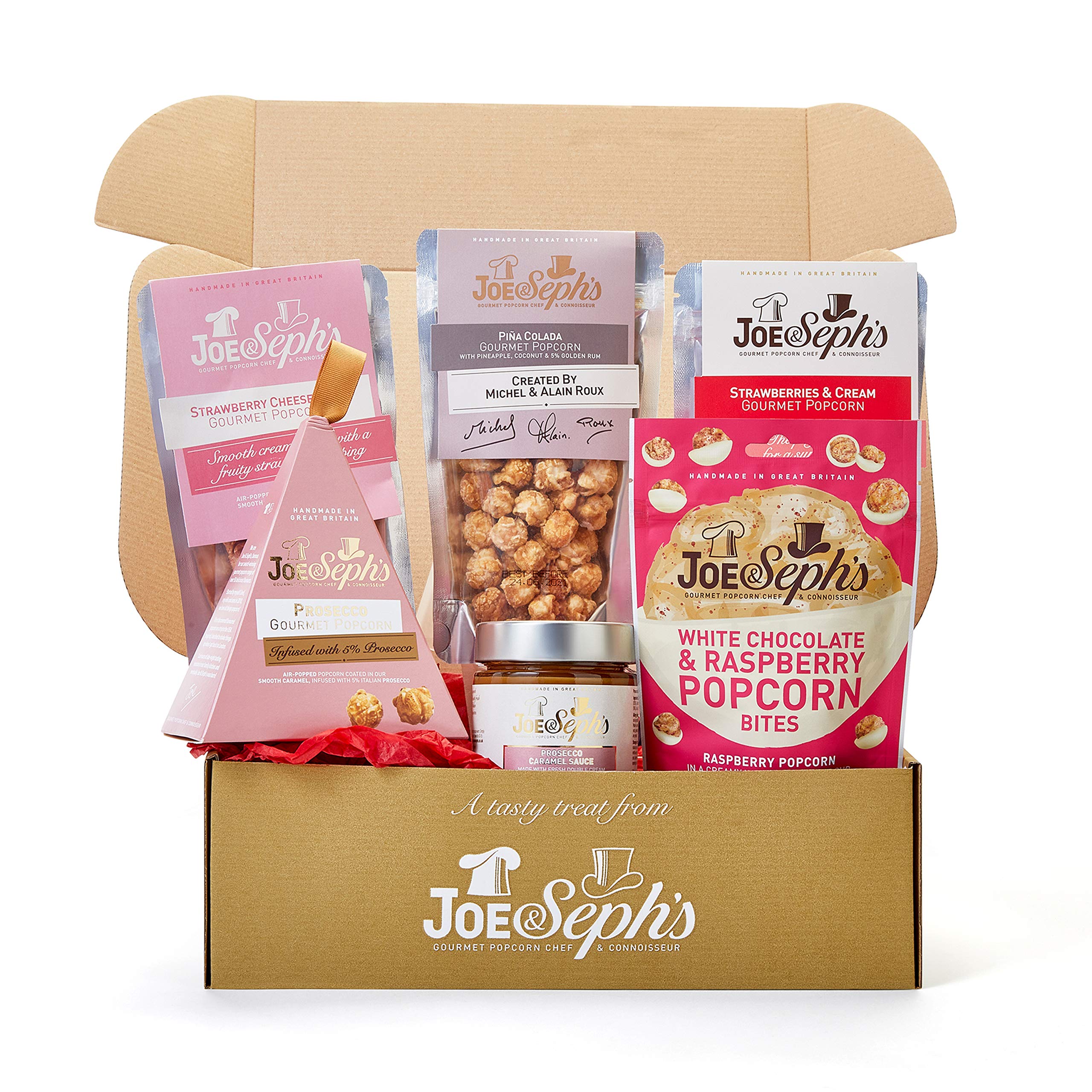 Joe & Seph's Popcorn Pamper Gift Box - Gourmet Popcorn Collection with Prosecco & Chocolate Flavors