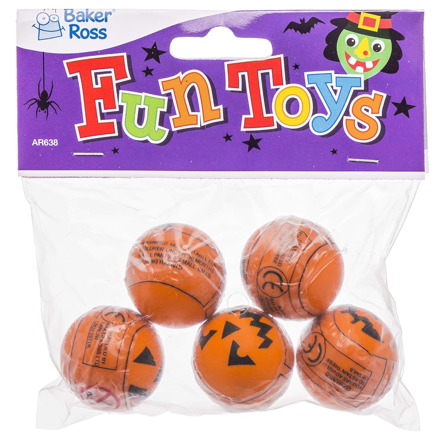 Baker Ross AR6382 Pumpkin High Bouncy Balls - 5 Assorted Designs, Party Bag Fillers for Kids