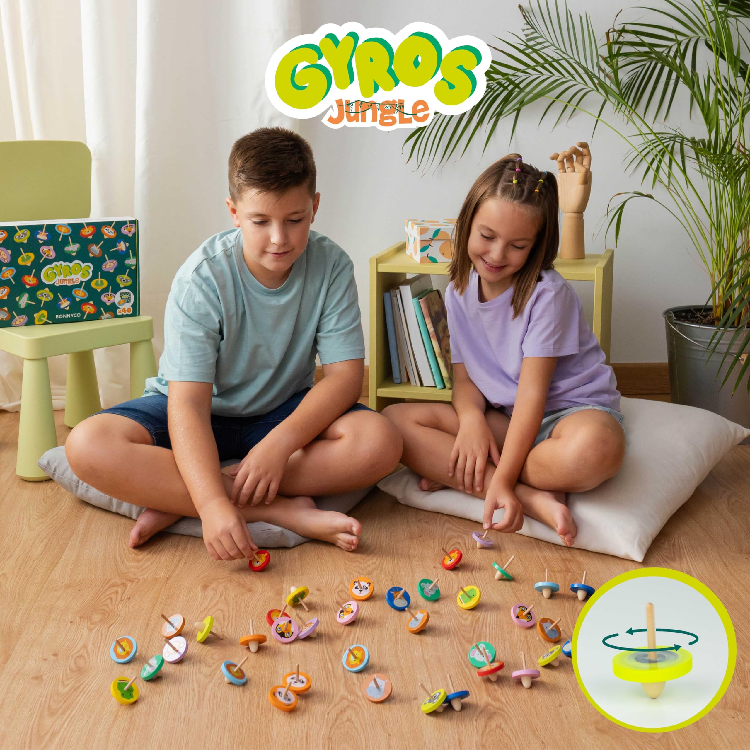 Wooden Spinning Top Animal Party Bag Fillers - 40 Pack for Kids 3+ 7