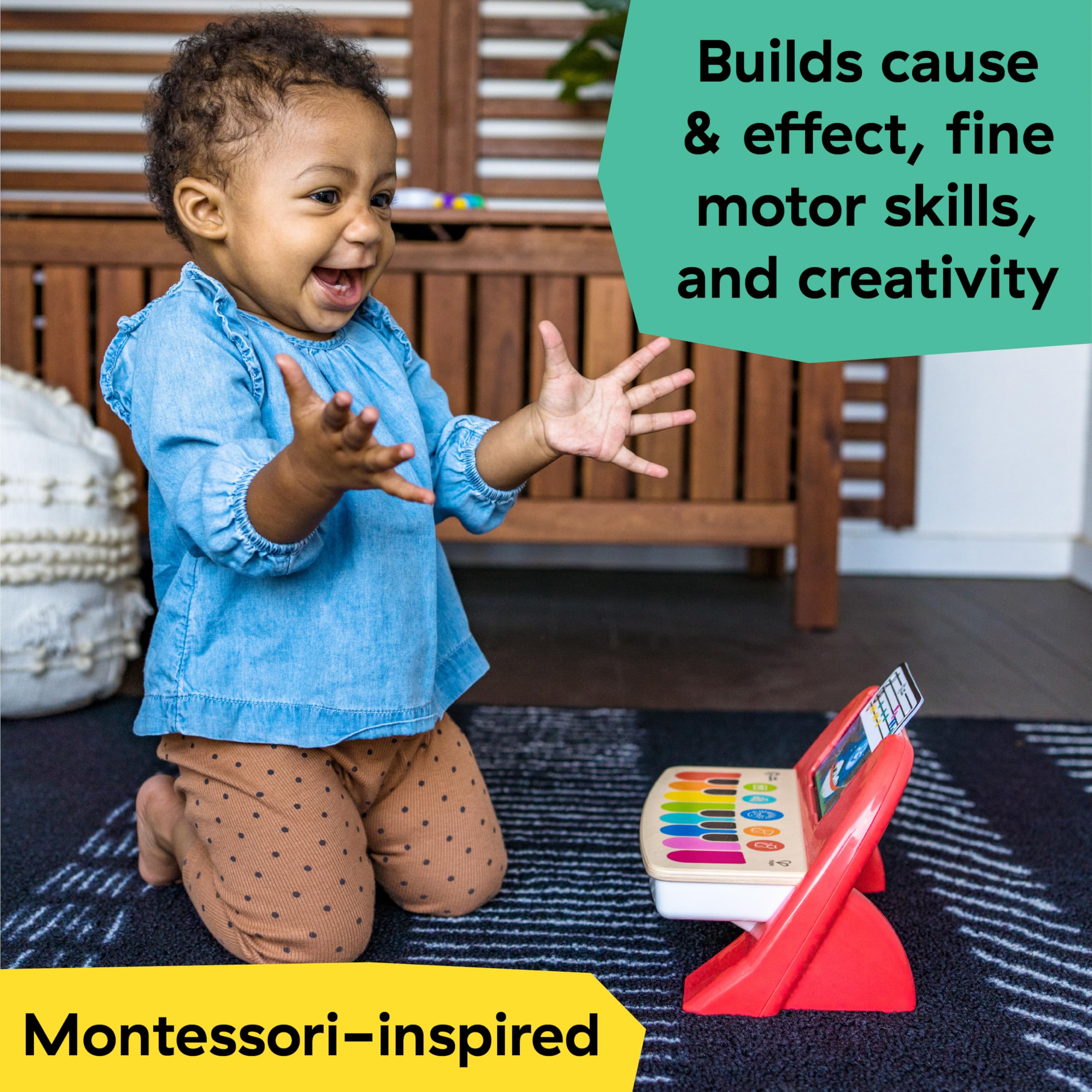 Baby Einstein Hape Cal's First Melodies Magic Touch Piano - Wooden Toy with 3 Sheets & 6 Melodies | Ages 6-36 Months