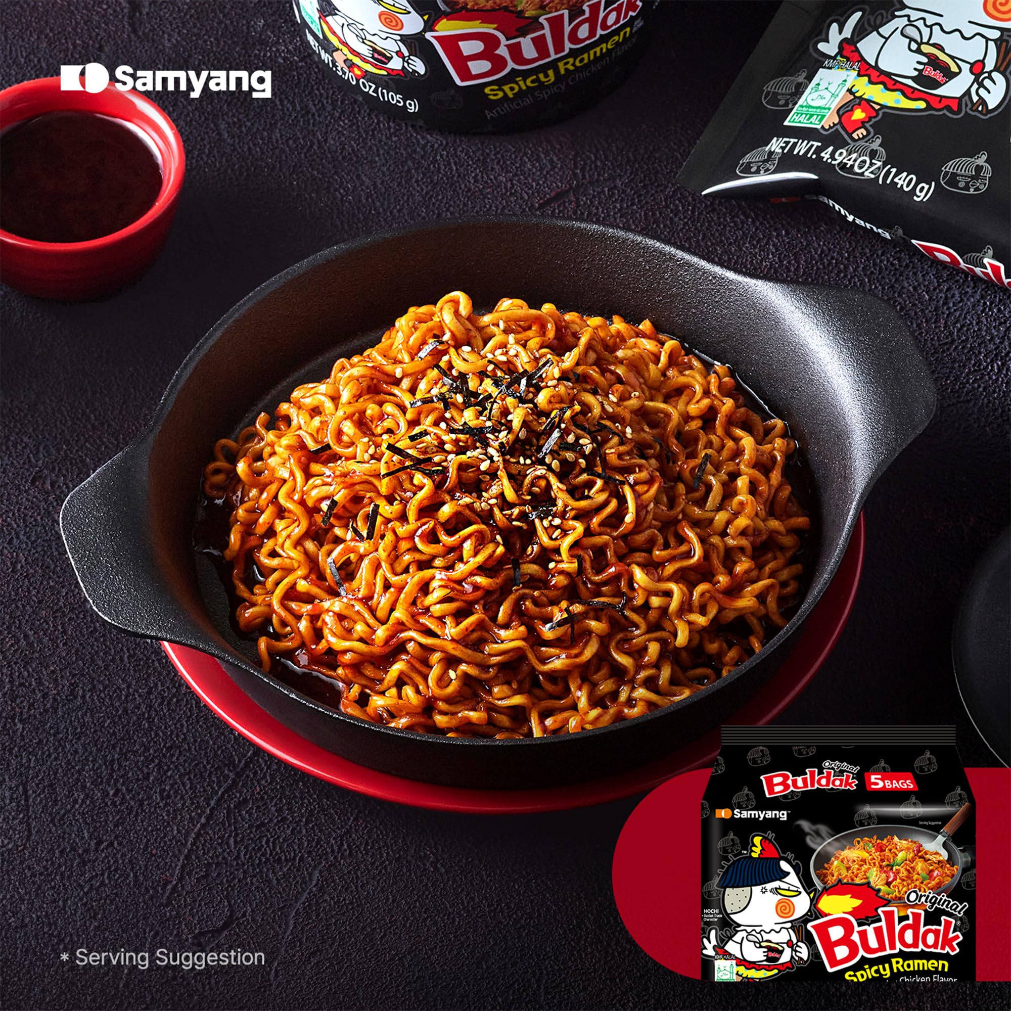 Samyang Buldak Original Hot Chicken Spicy Korean Instant Noodles - 5 x 140g