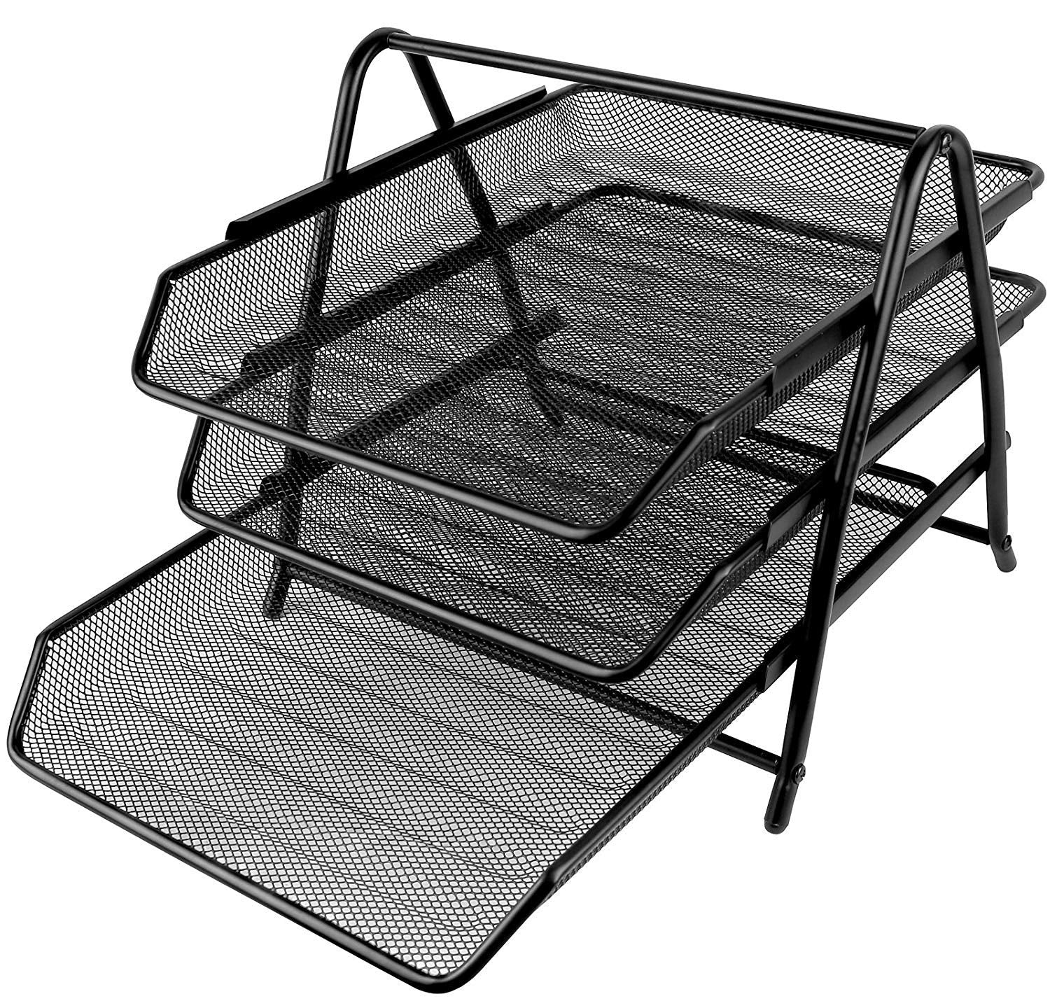 Zuvo Mesh Desk Organiser - 3 Tier Letter Tray | Black Alloy Steel | 320x240x50mm 4