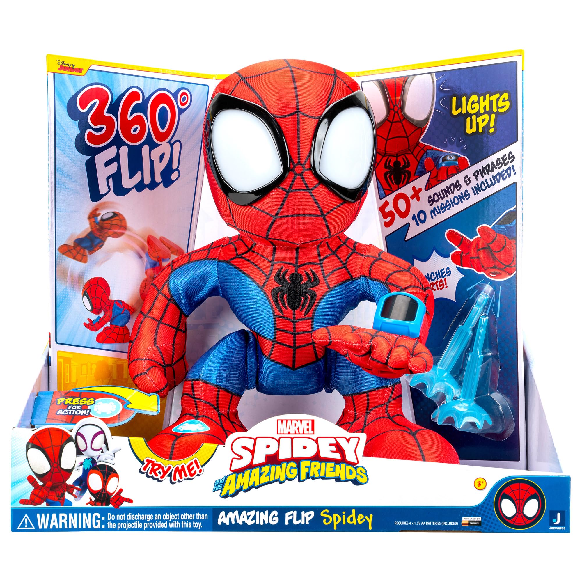 Marvel Spidey Amazing Flip 12" Interactive Plush Toy - Lights, Sounds & Web Darts 9