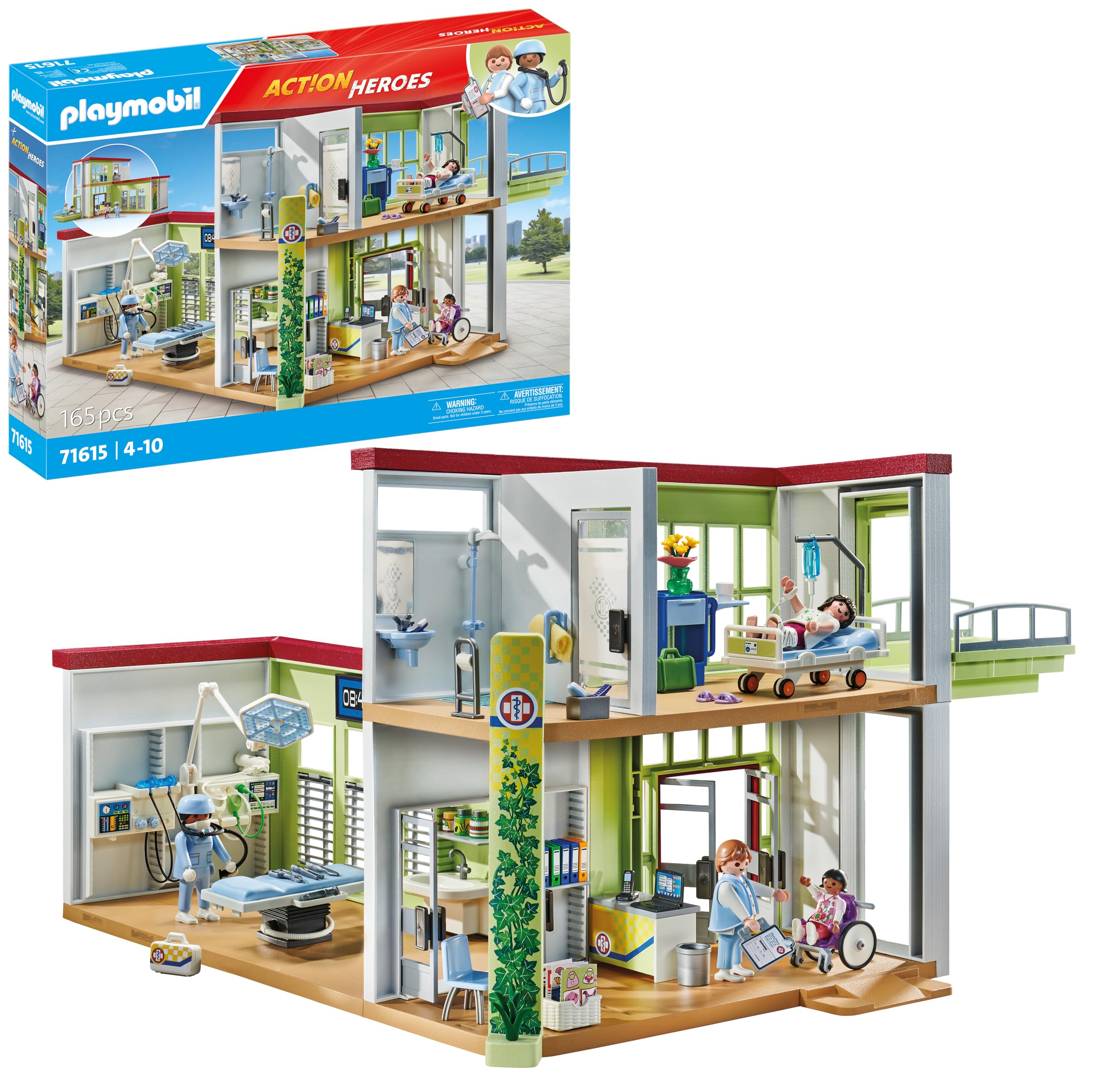 Playmobil 71615 Modern Hospital Playset - Action Heroes with 4 Figures & Medical Equipment - Ages 4+