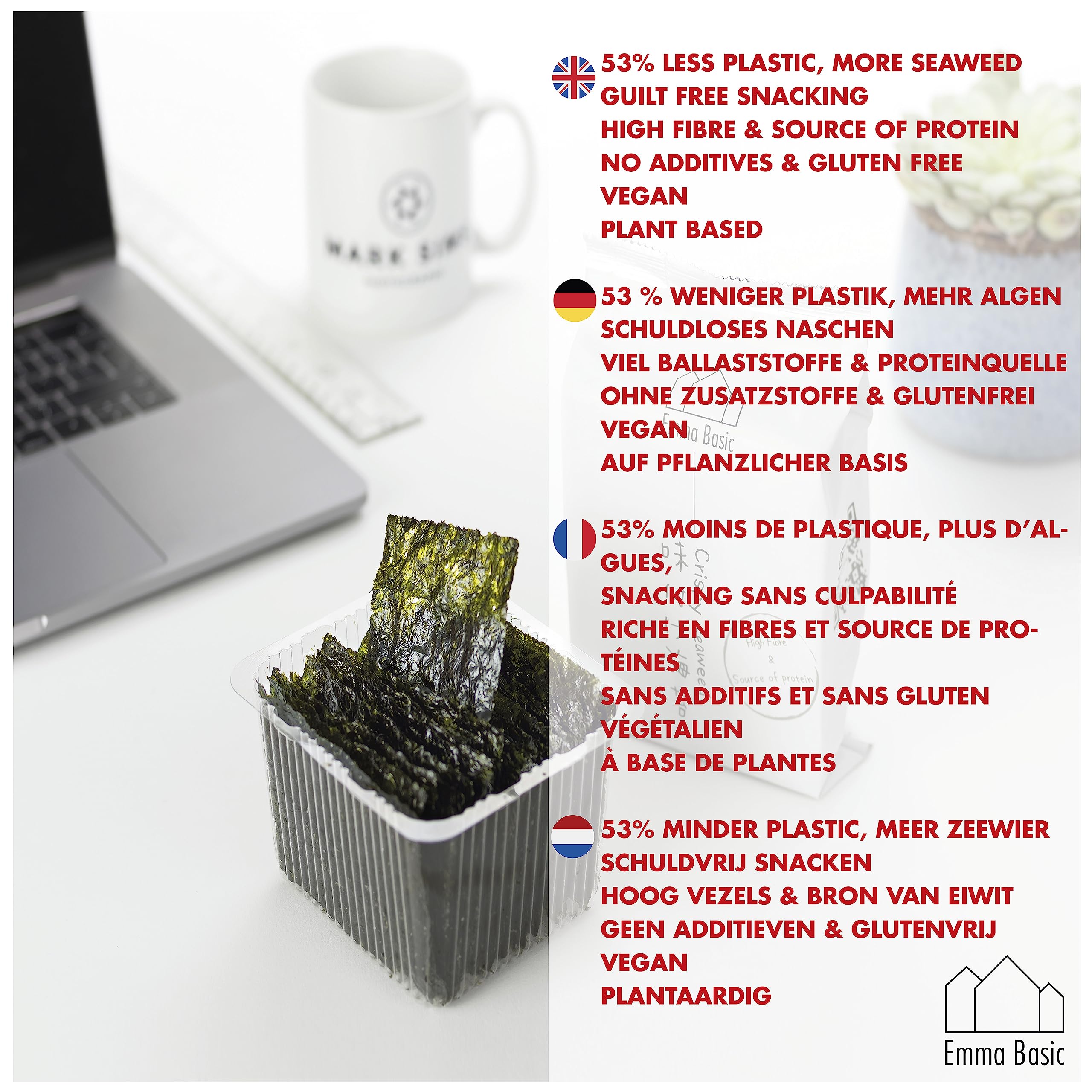 Emma Basic Crispy Seaweed 20g (Pack of 4) - High Fibre, Low Carb, Gluten Free Snack 3