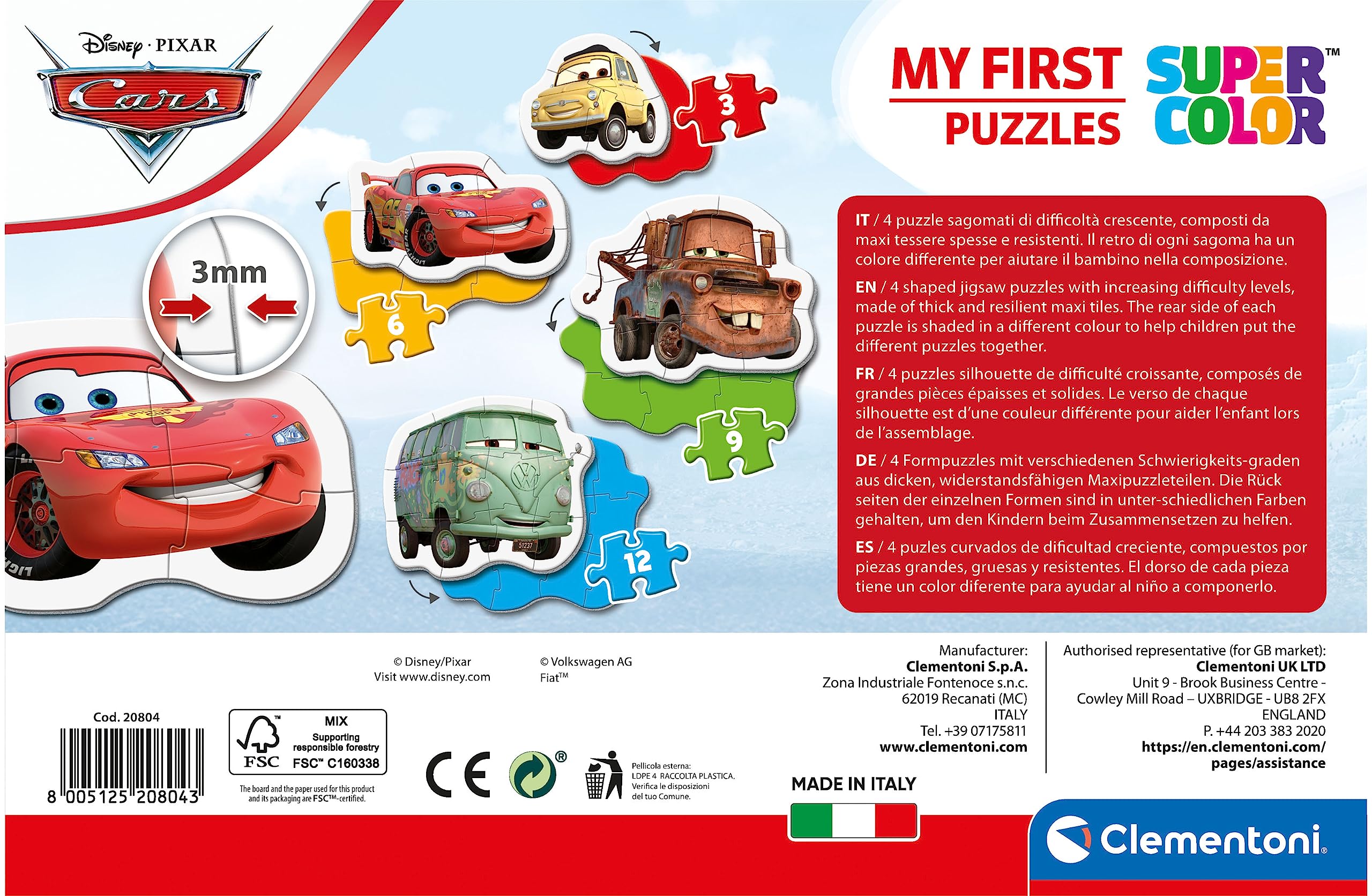 Clementoni My First Puzzle - Cars 3-6-9-12 Piece Jigsaw Set for Toddlers 4