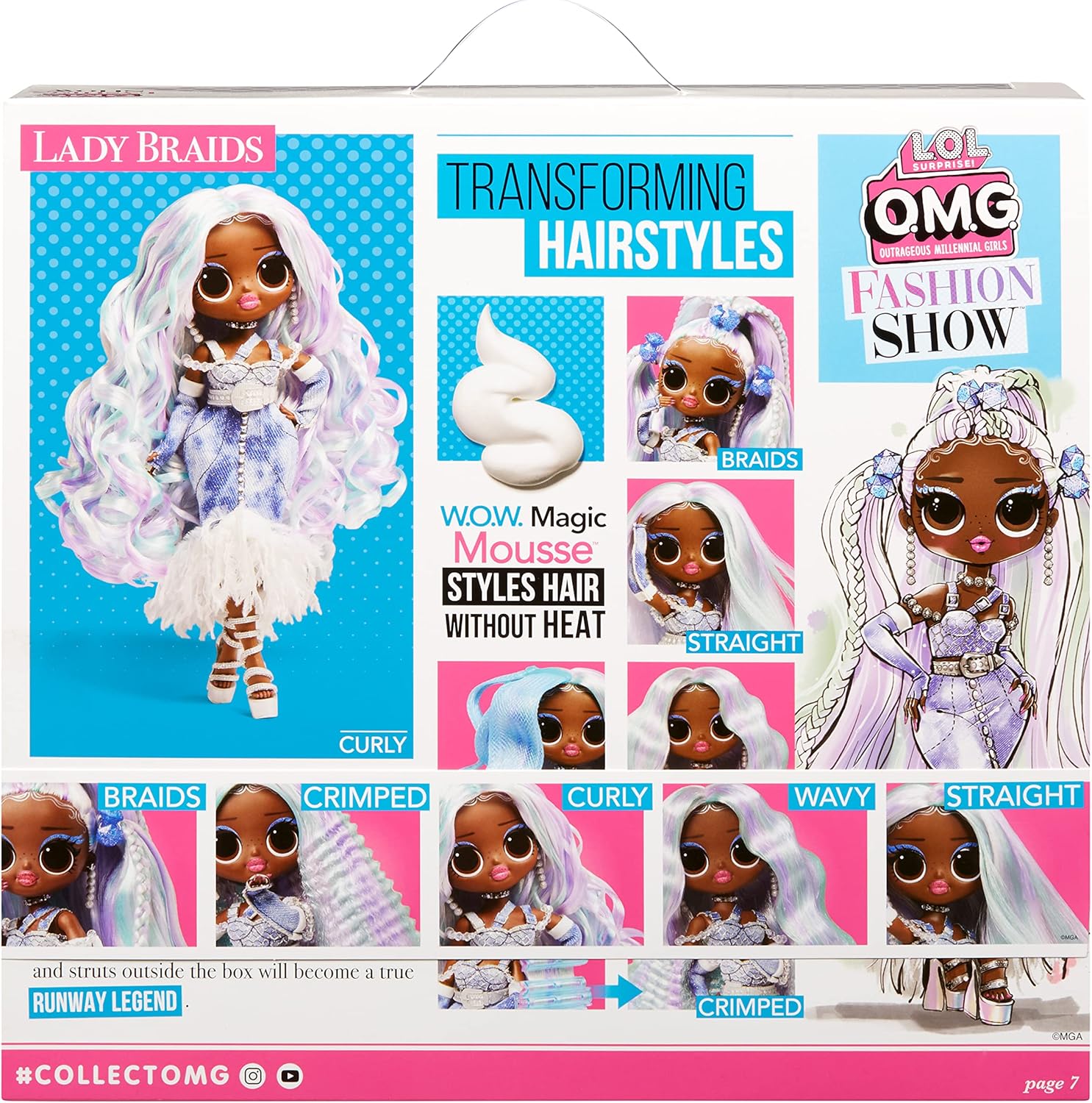 LOL Surprise OMG Fashion Show Hair Edition - Lady Braids 10" Doll with Transforming Hair & Accessories 11