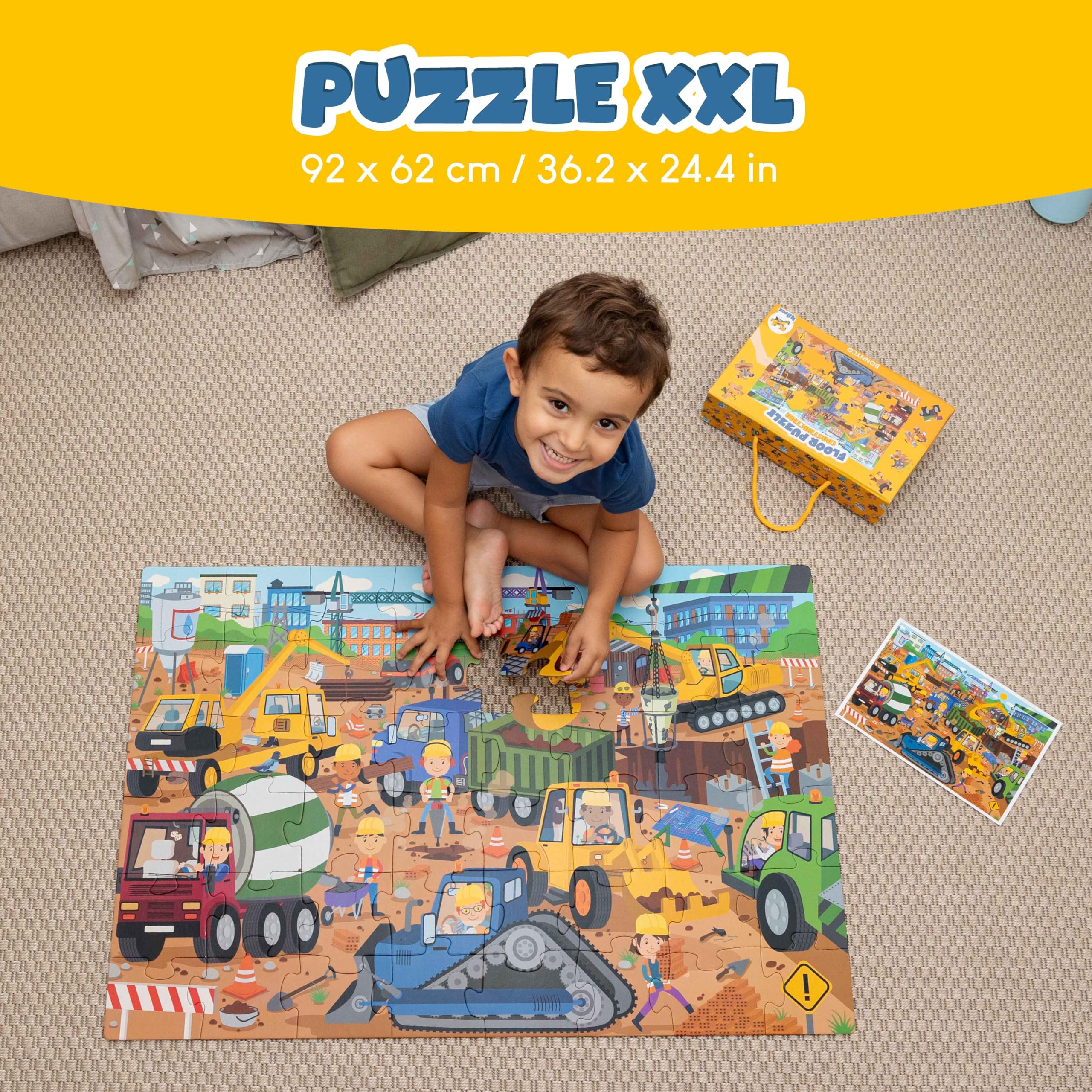 BONNYCO Construction Site Giant Floor Puzzle - 48 Large Pieces | 36.2 x 24.4 Inches | Ages 2+