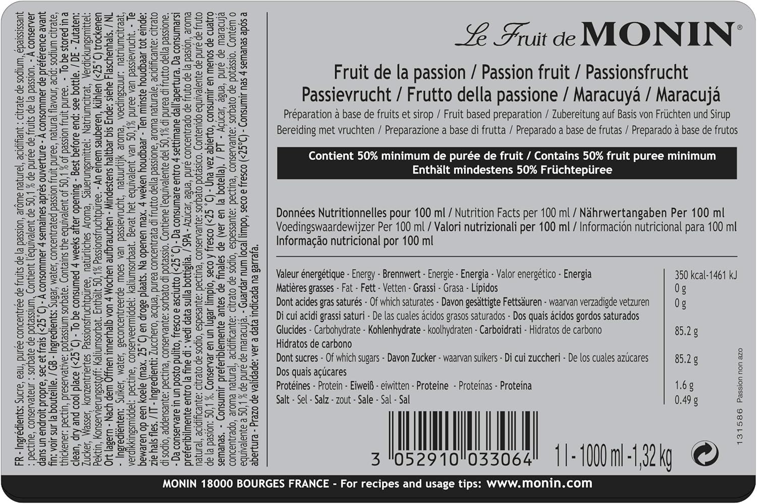 MONIN - Passion Fruit Mix Puree 1 Litre 8
