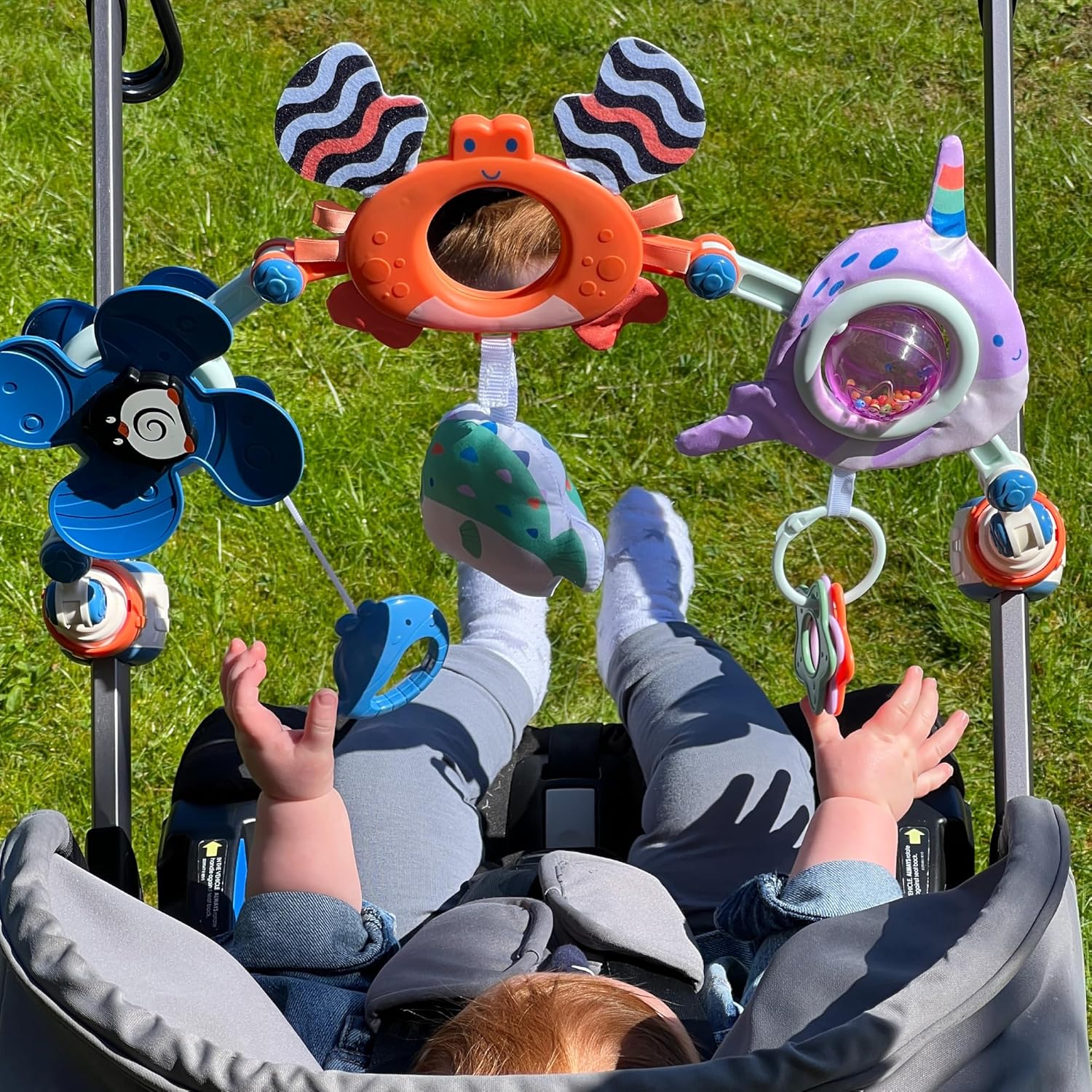 Nuby Ocean Friends Pram Toy Arch - Interactive Baby Toy for Sensory & Motor Skill Development 6