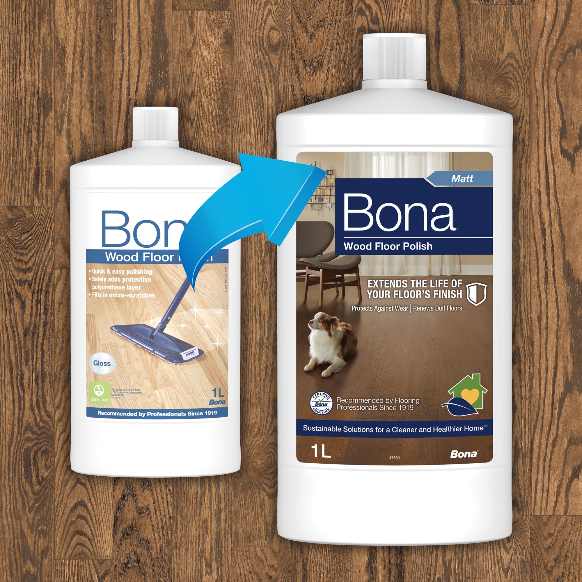 Bona Wood Floor Matt Polish - Protects Sealed Wood Floors | 1 Litre | Dries in 2 Hours