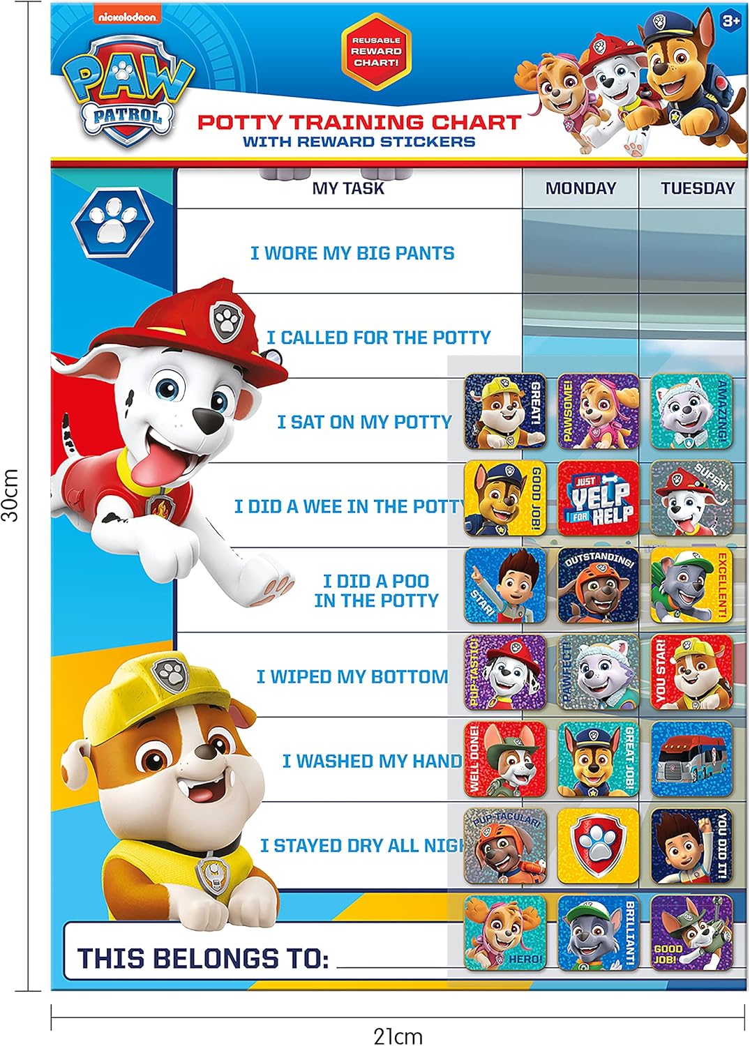 Paw Patrol Potty Training Reward Chart with Reusable Foil Stickers - 36 Months to 6 Years 5