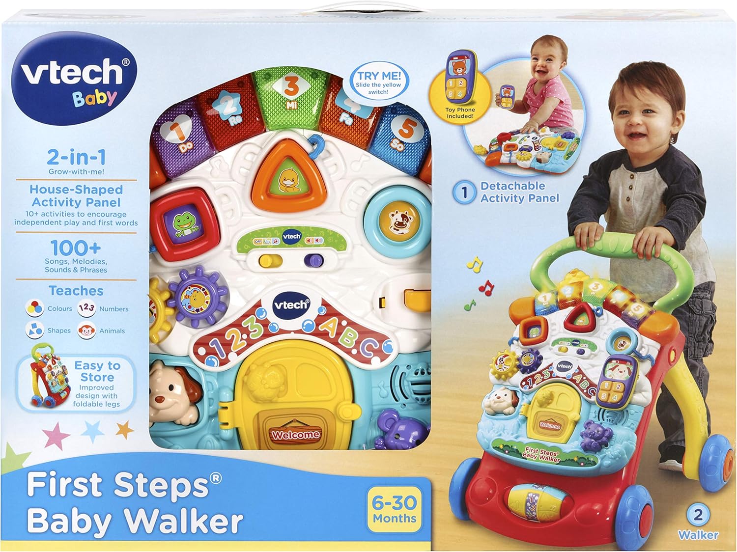 VTech First Steps Baby Walker - 2-in-1 Activity Centre with Lights, Sounds & Shape Sorter for 9 Months+ 15