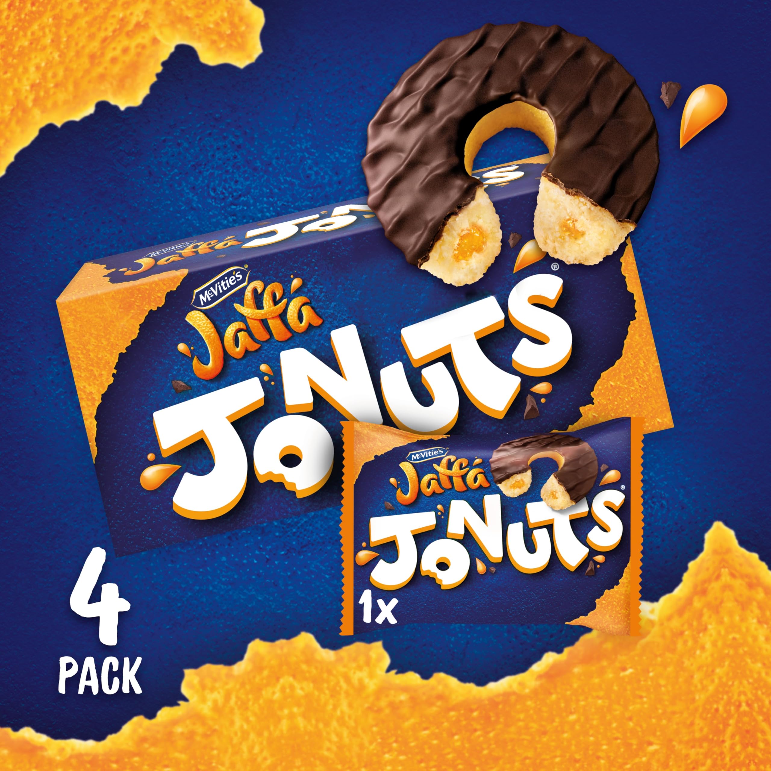 McVitie's Jaffa Cakes Original Jaffa Jonuts, 4 x 43g Chocolate Coated Donut-Shaped Biscuits 4