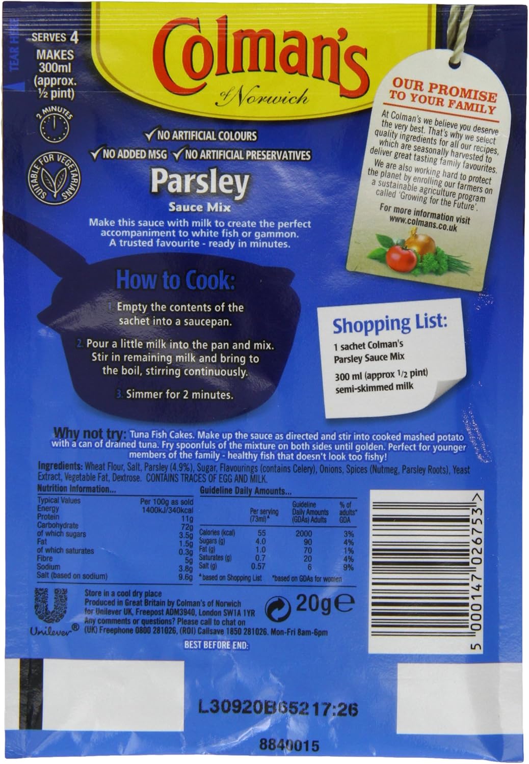 Colman's Parsley Sauce Mix with Nutmeg, 20g - Vegetarian, No Added MSG 4