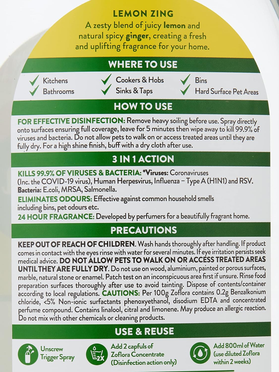 Zoflora Lemon Zing Multipurpose Disinfectant Spray, 800ml Antibacterial Multi-Surface Cleaner 5