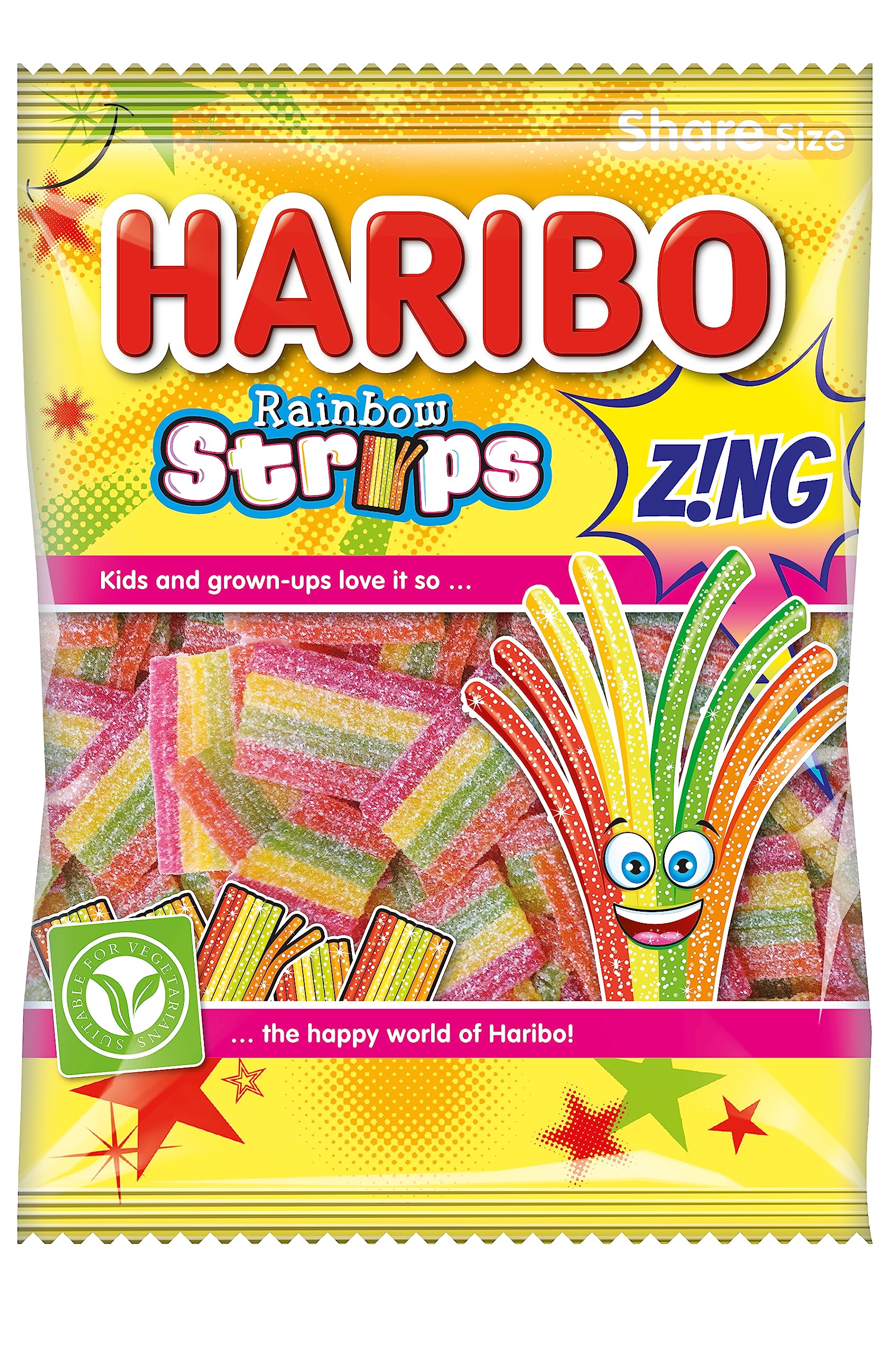 HARIBO Rainbow Strips – Sour and Fruity Gummy Sweets – 130g Share Size 4