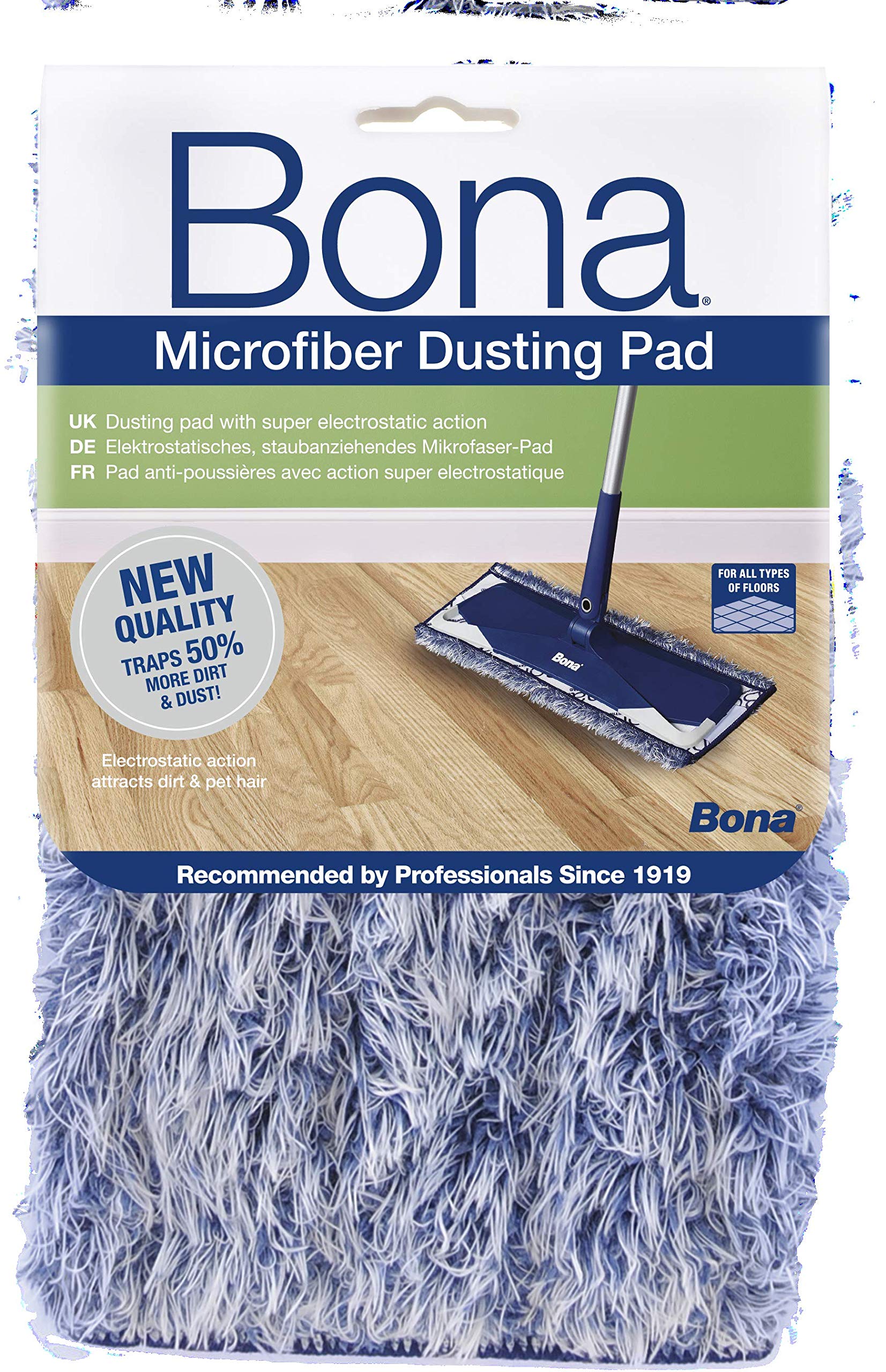 Bona Microfiber Dusting Pad - Electrostatic Action Traps Dust & Pet Hair | Machine Washable | Attaches to Bona Mops