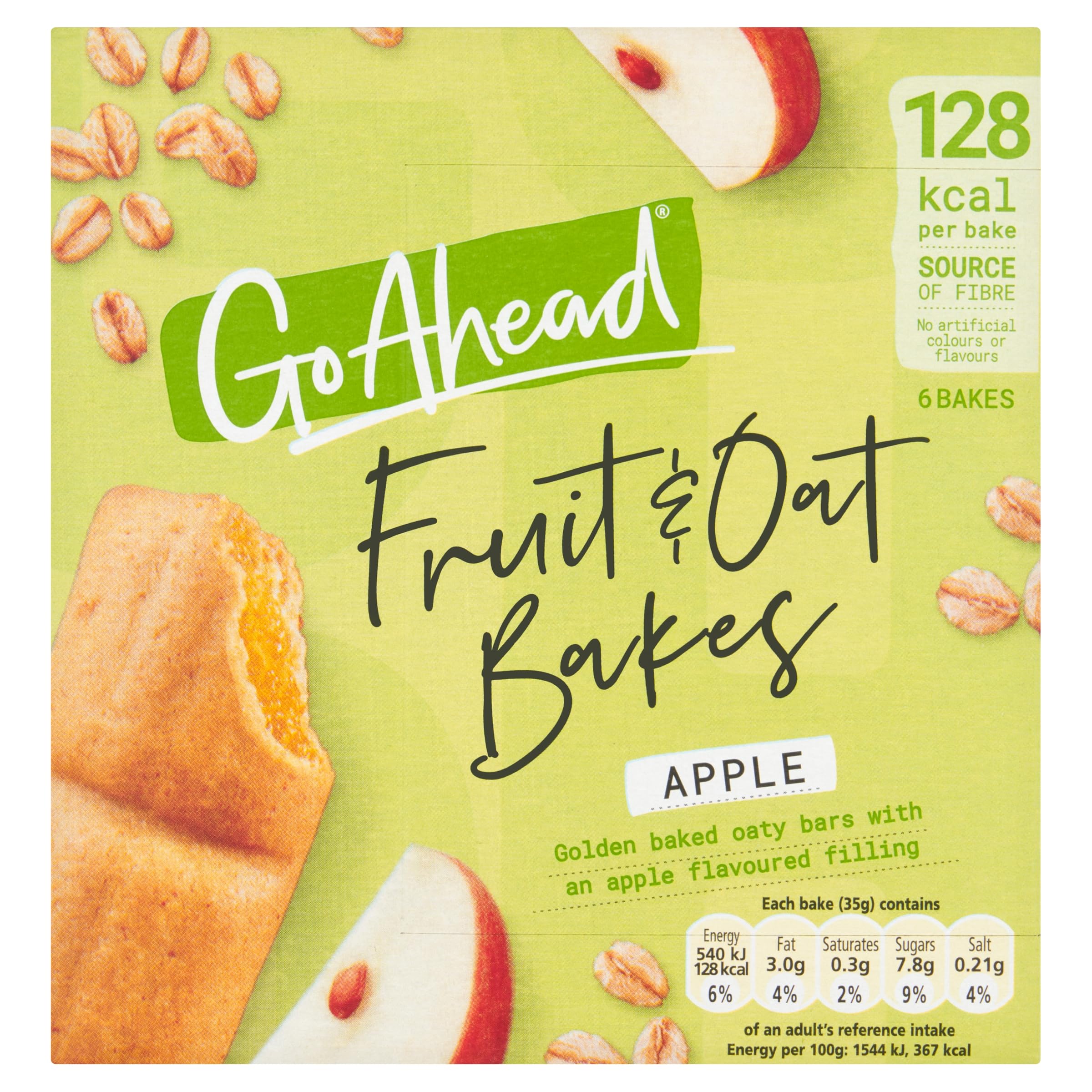 Go Ahead Apple Fruit & Oat Bakes - High Fibre, Low Calorie Snack | 6 Count, 210g