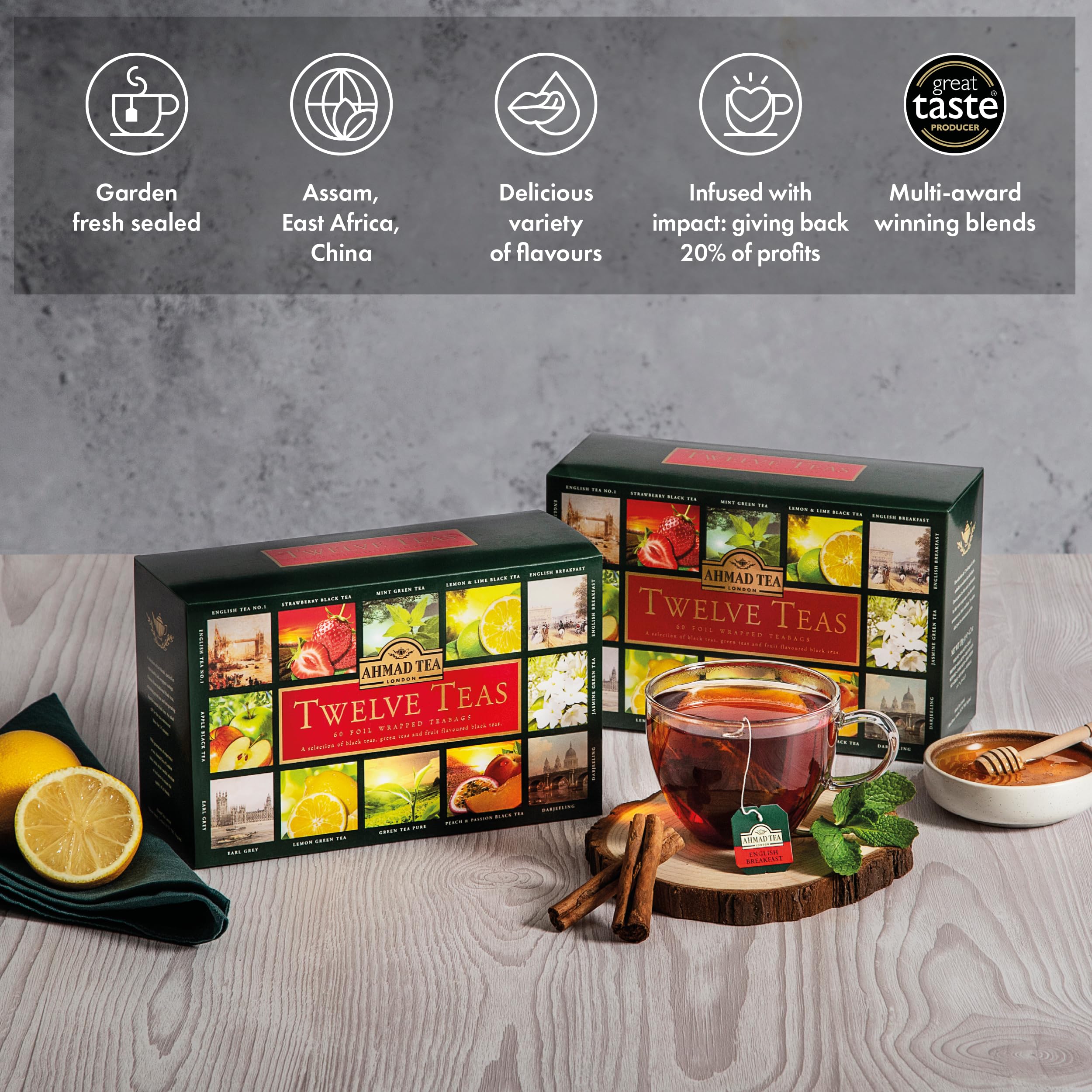 Ahmad Tea Twelve Teas Collection - 60 Tea Bags with Black, Green & Fruit Flavoured Teas 14