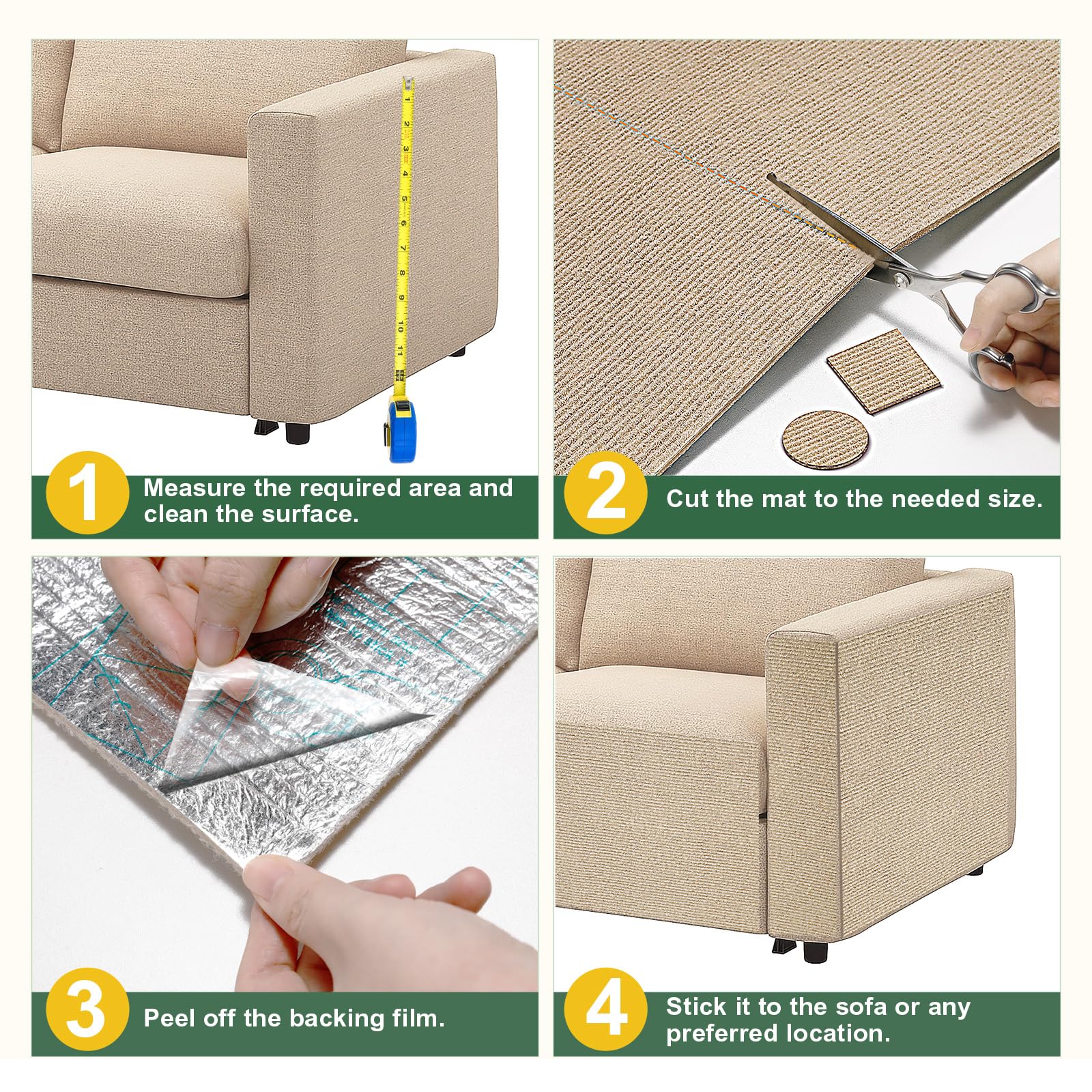 Gimars Thickened Self Adhesive Cat Scratching Mat - Khaki, 200 x 40cm, Polyester, Pack of 2 7