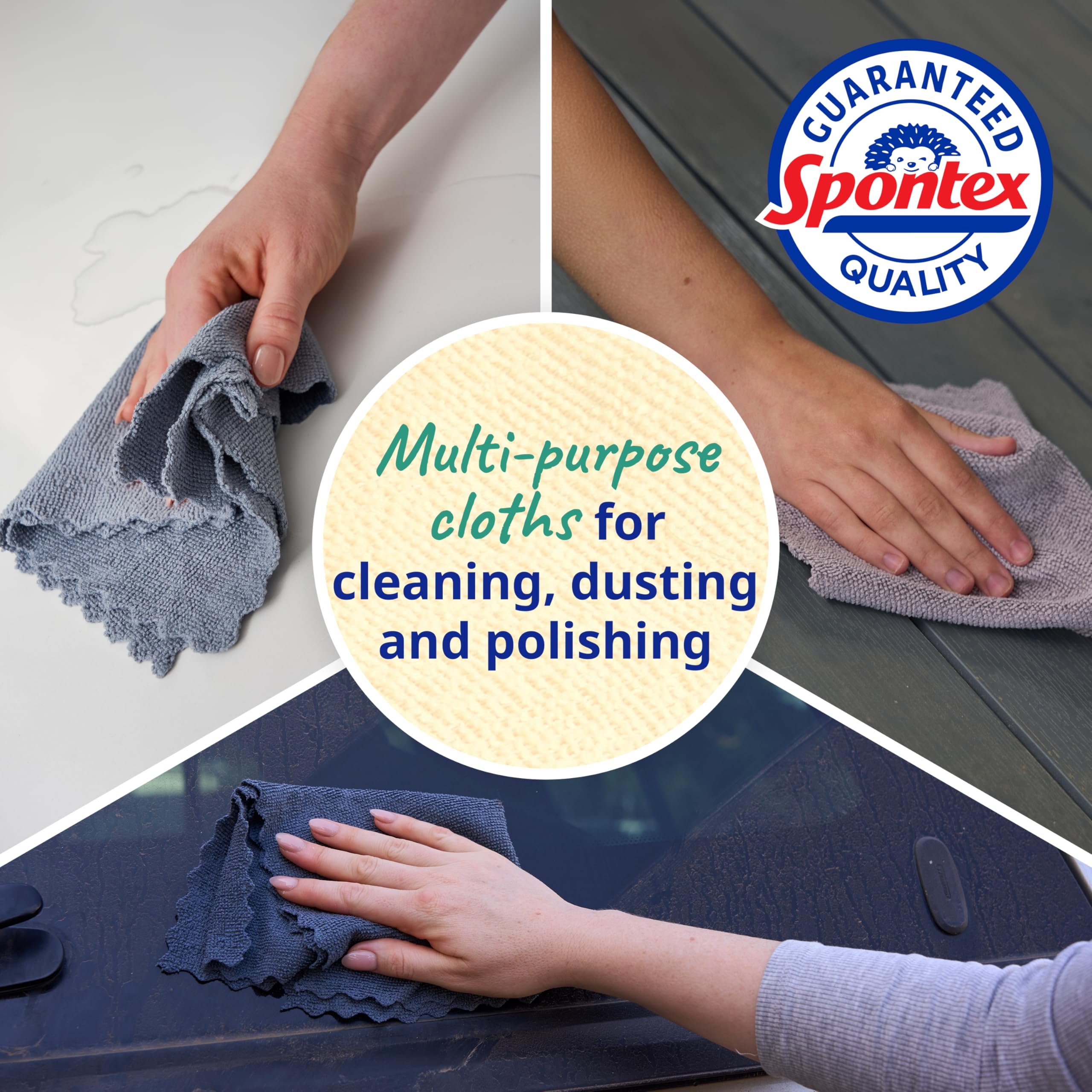 Spontex Microfibre Cloths - 8 Pack | Captures 99% Bacteria | Machine Washable