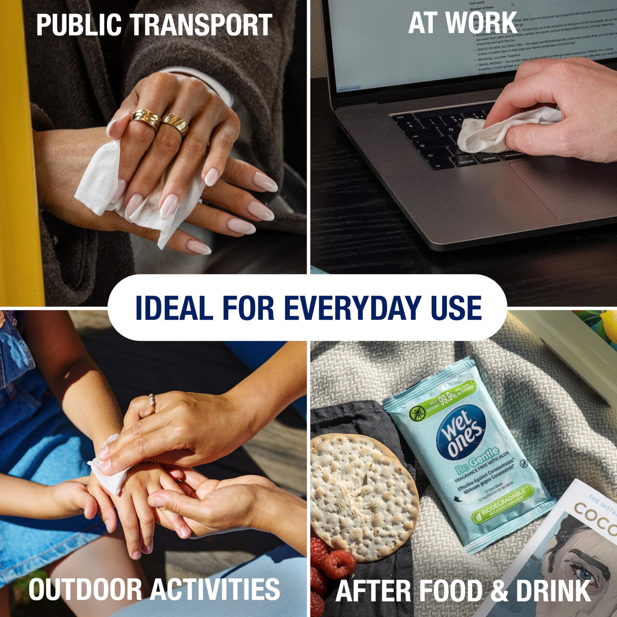 Wet Ones Be Gentle Plastic-Free Antibacterial Pocket Hand Wipes 6