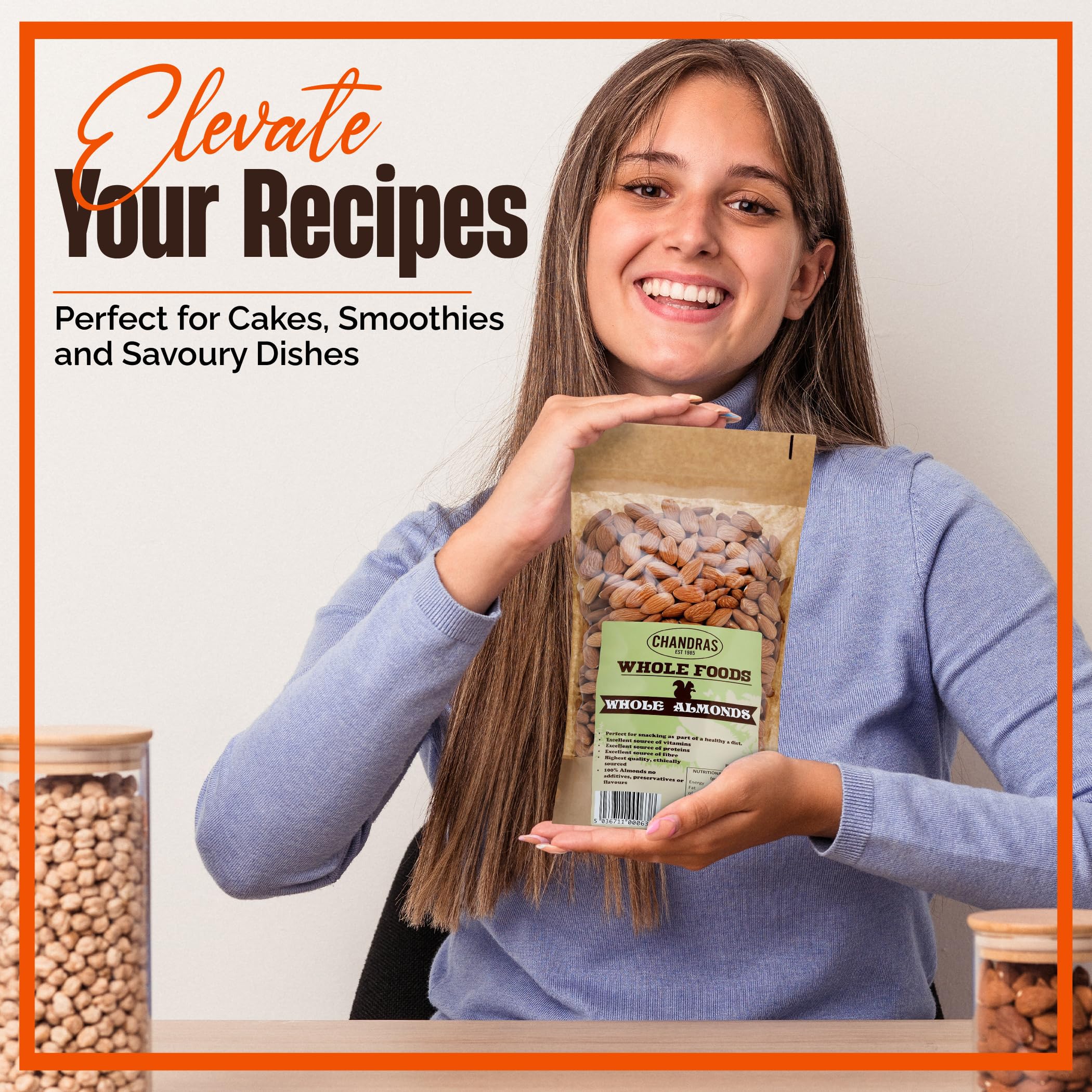 Chandra Whole Foods – Mandeln 1 kg – Hochwertige rohe Mandeln zum Naschen, Backen und für Smoothies 7