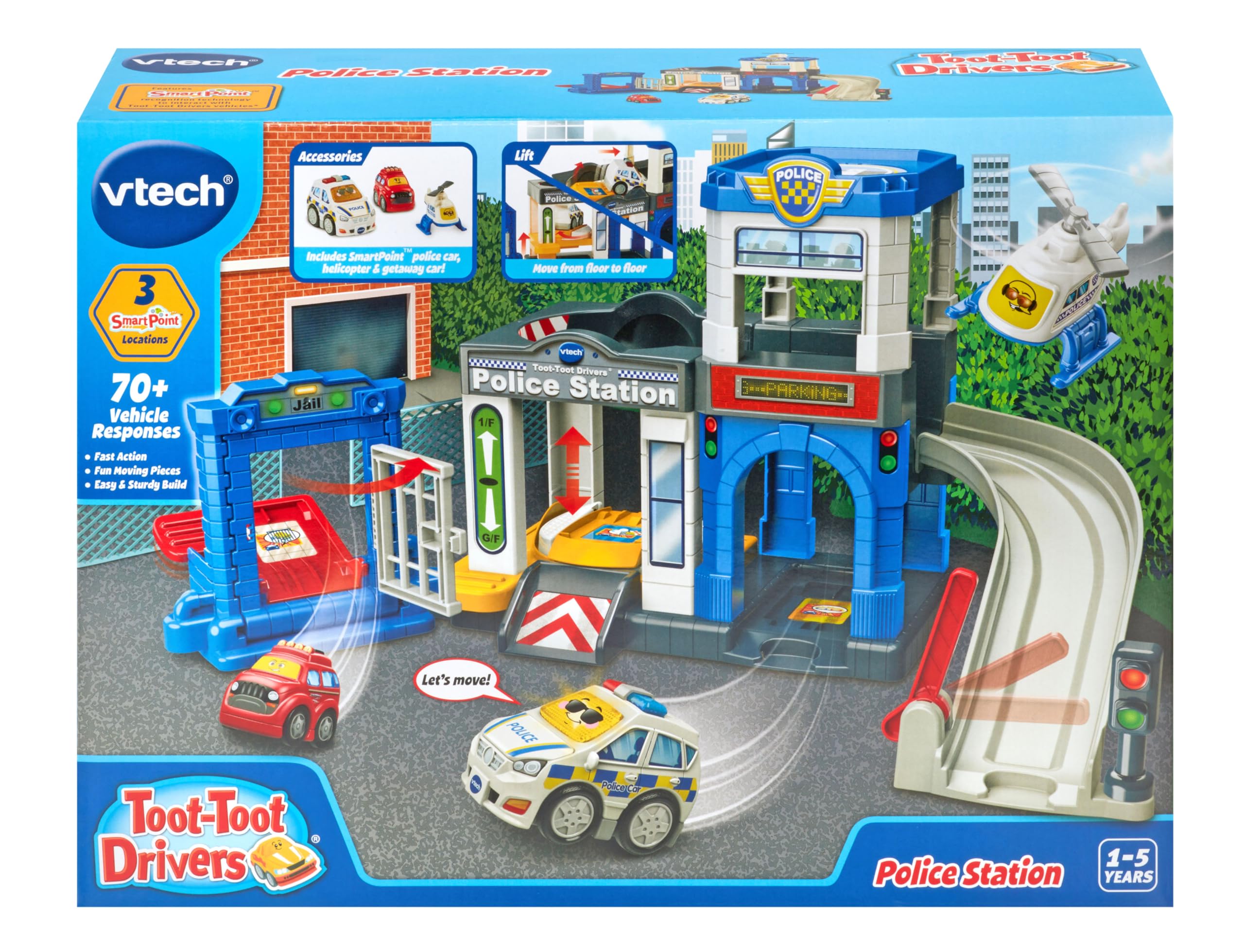 VTech Toot-Toot Drivers Police Station Playset with Police Car, Helicopter & Getaway Car | Ages 1-5 Years 2