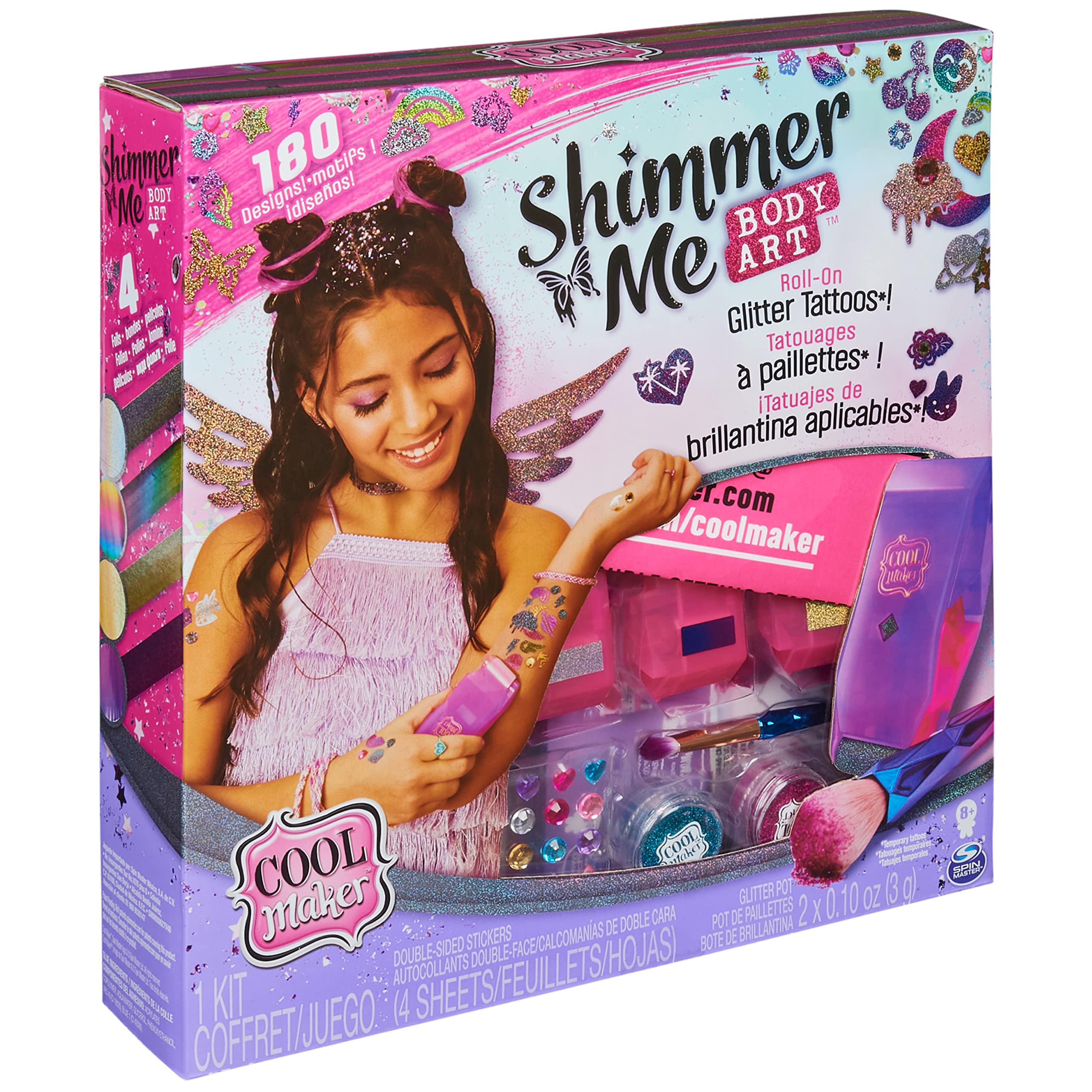 Cool Maker Shimmer Me Body Art met roller, 4 metallic folies en 180 ontwerpen, tijdelijke tattoo kinderspeelgoed 8