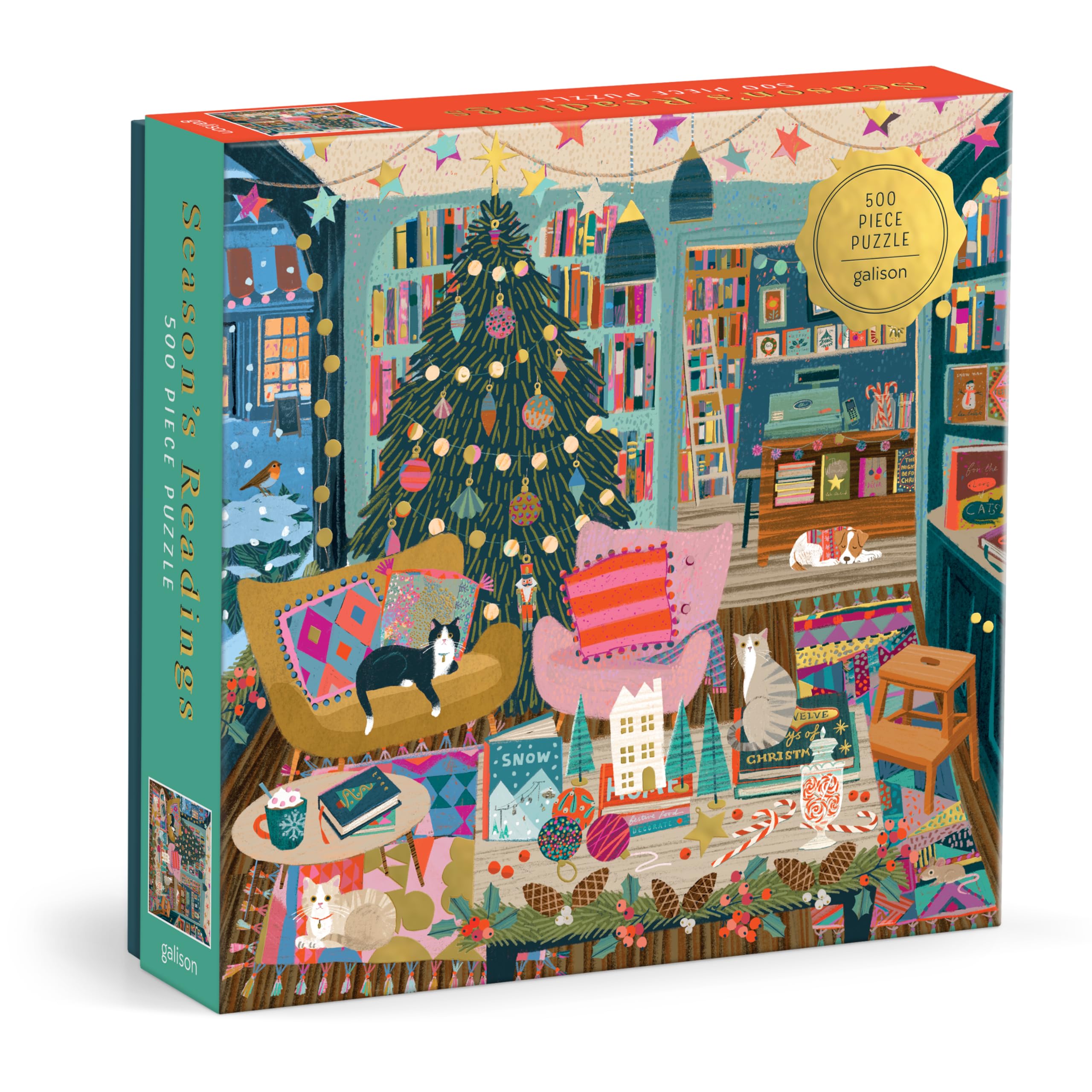 Galison Season's Readings 500 Piece Foil Puzzle - Christmas Bookshop Scene 7