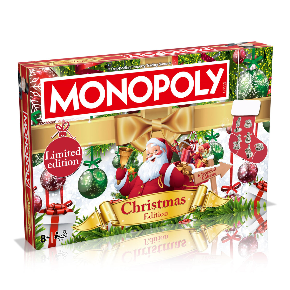 Winning Moves Christmas Monopoly Board Game - Family Fun, Ages 8+, 2-6 Players
