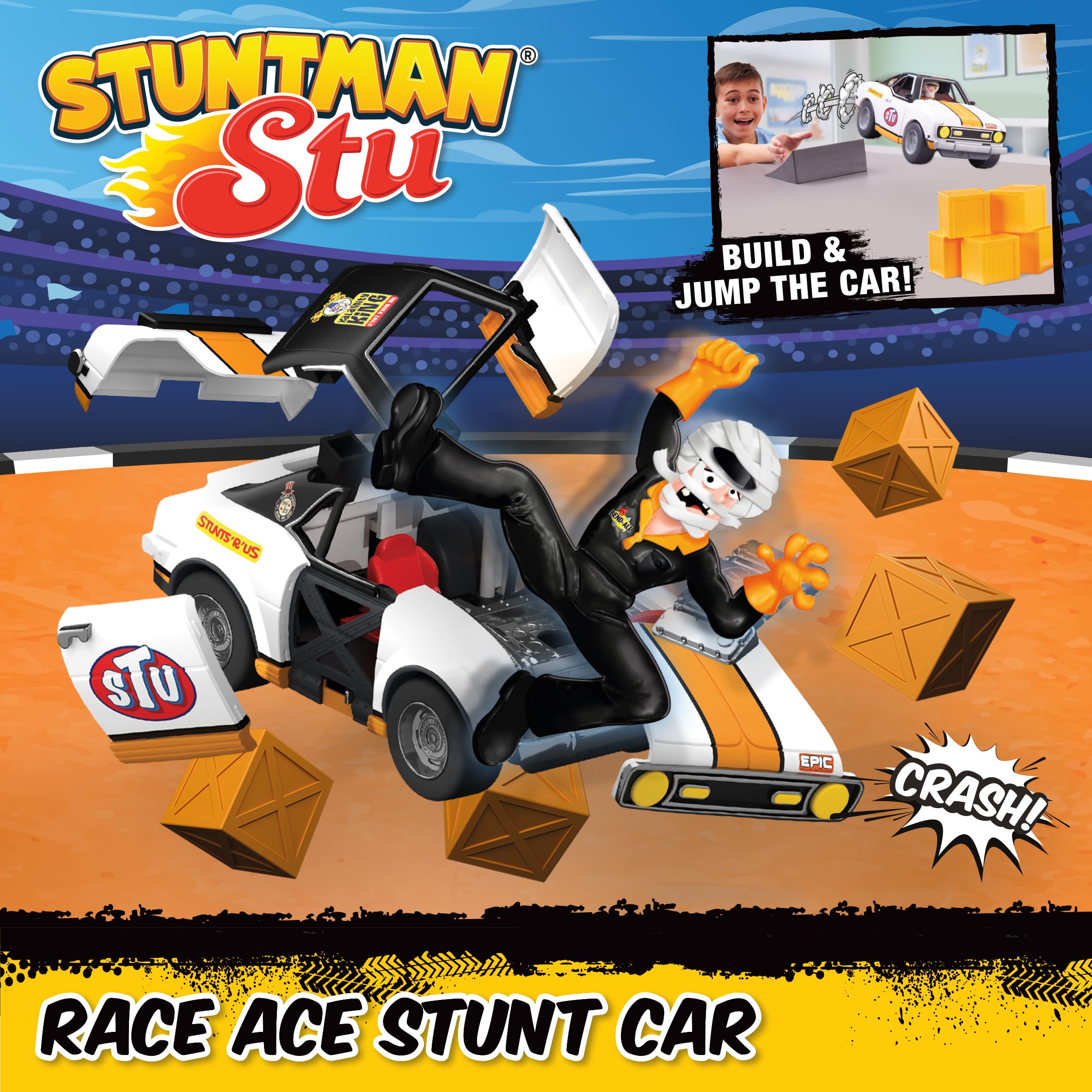 Stuntman Stu Race Ace Stunt Car - Break Apart Crash & Rebuild Playset for Kids 5-10 7