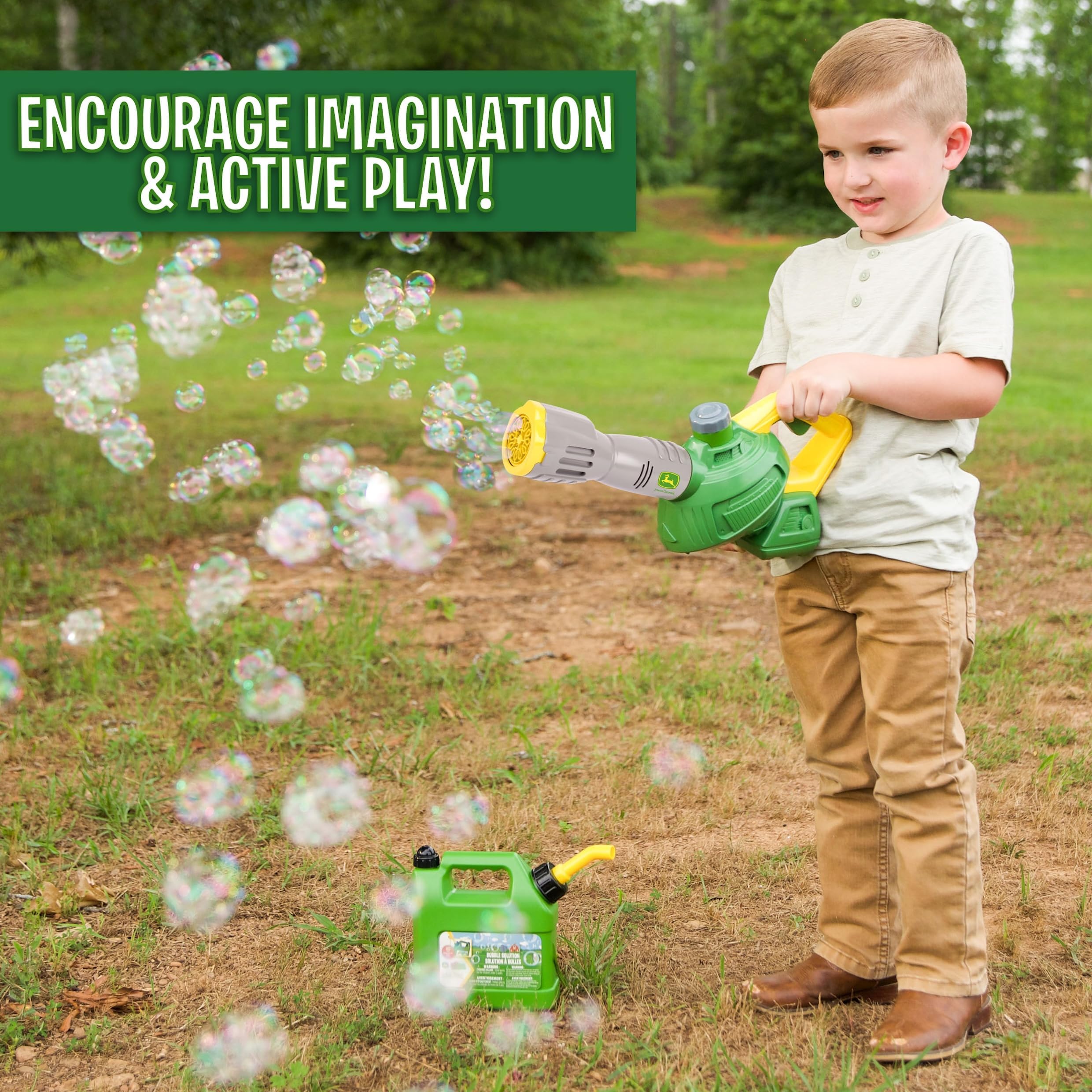 John Deere Bubble Leaf Blower Toy - Continuous Bubbles | 44oz Refill | Ages 3+ 4