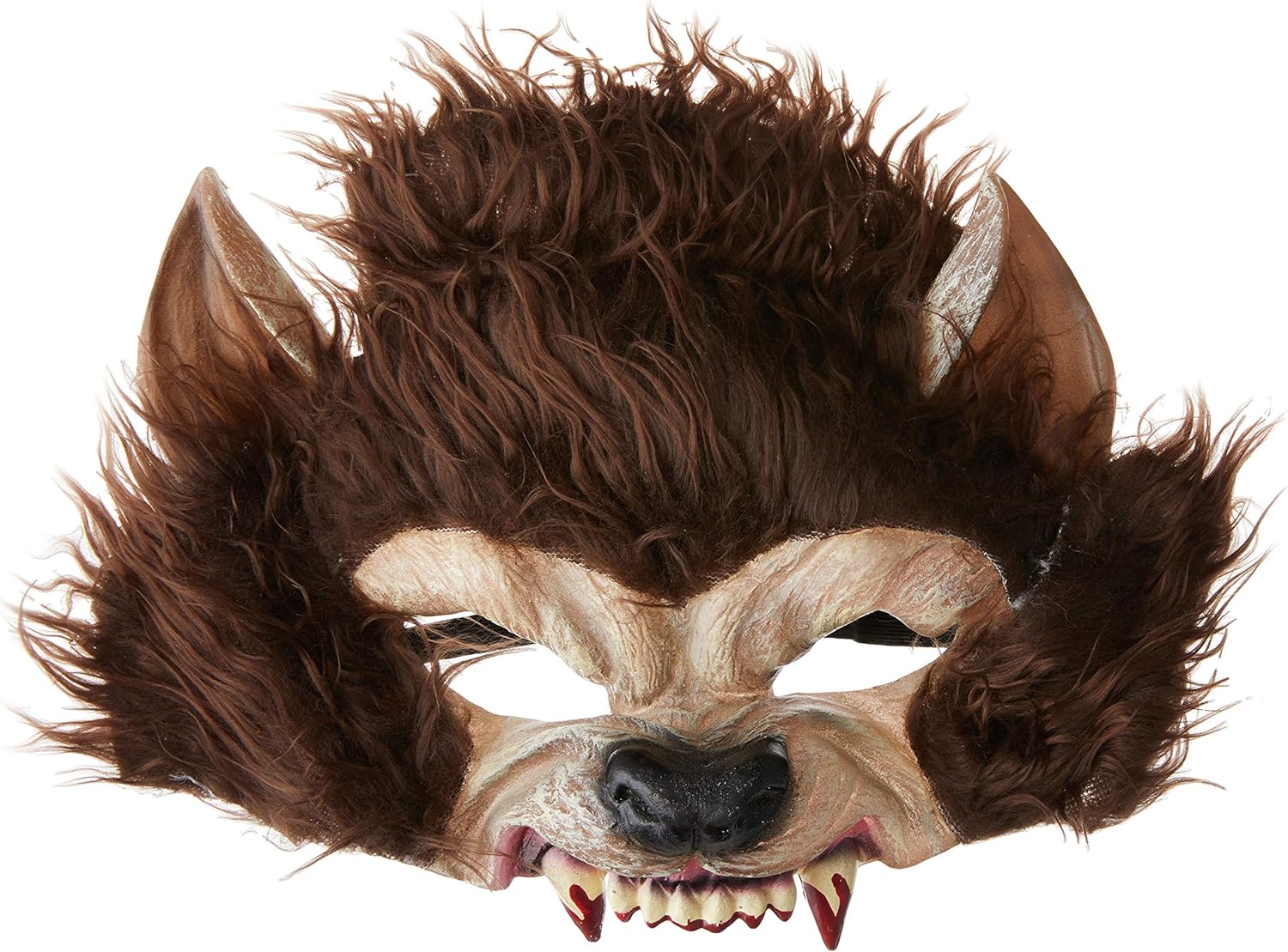 Smiffys Werewolf Half Face Mask - Brown Latex with Fur & Teeth