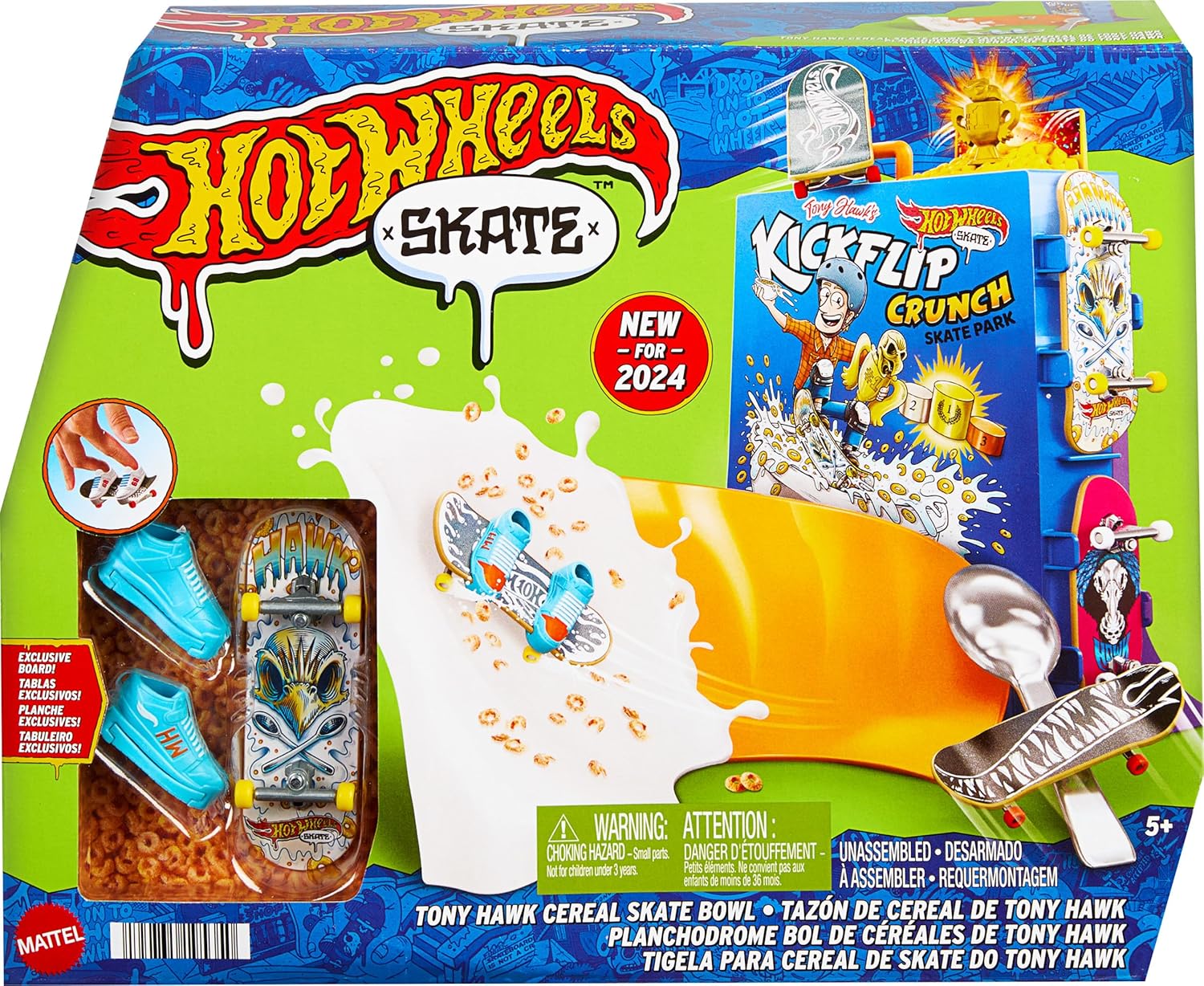 Hot Wheels Skate Tony Hawk Cereal Bowl Fingerboard Set - 1 Exclusive Board & Pair, Ages 5-14