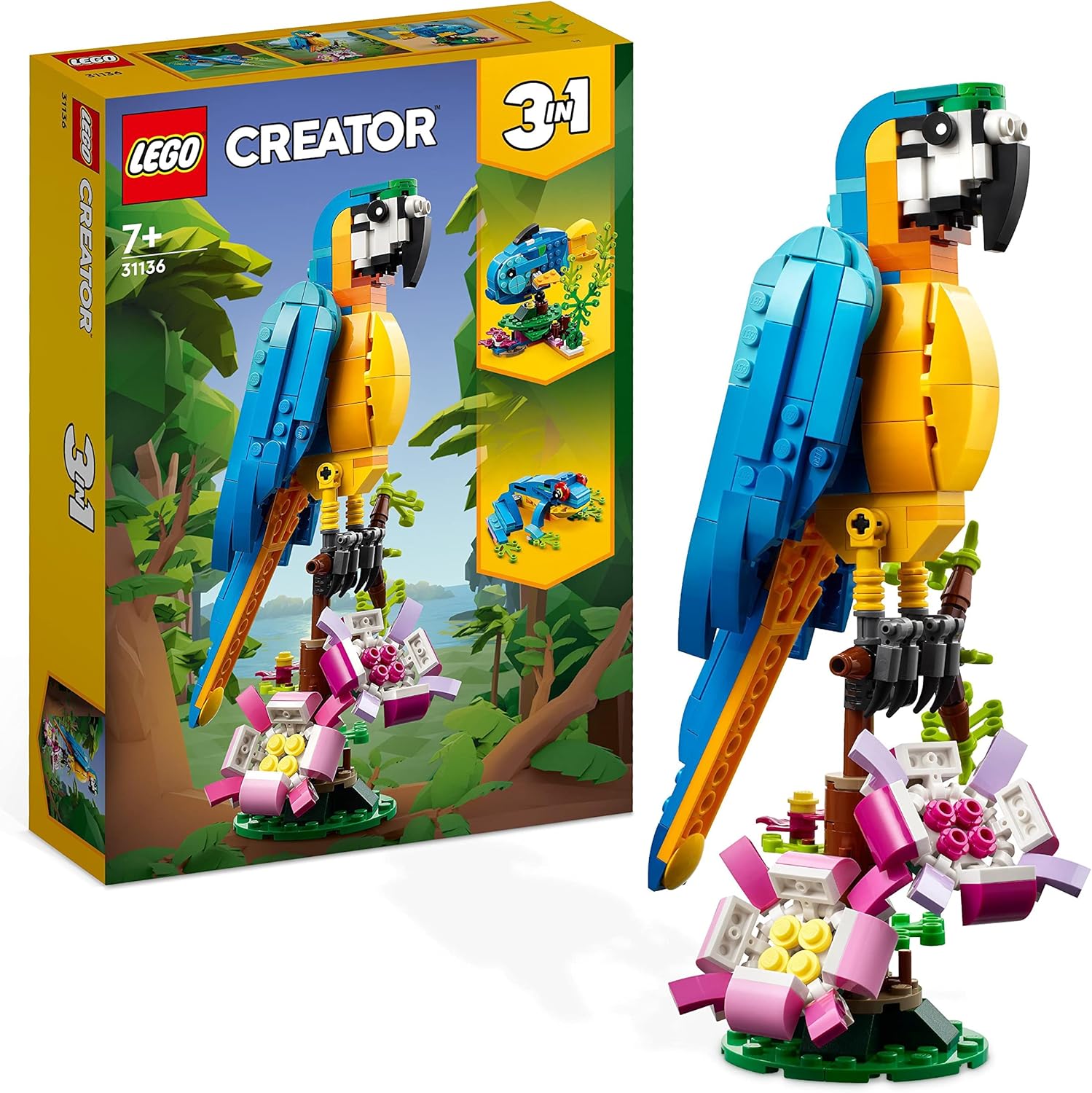 LEGO Creator 3 in 1 Exotic Parrot, Frog, and Fish Building Set - Ages 7+