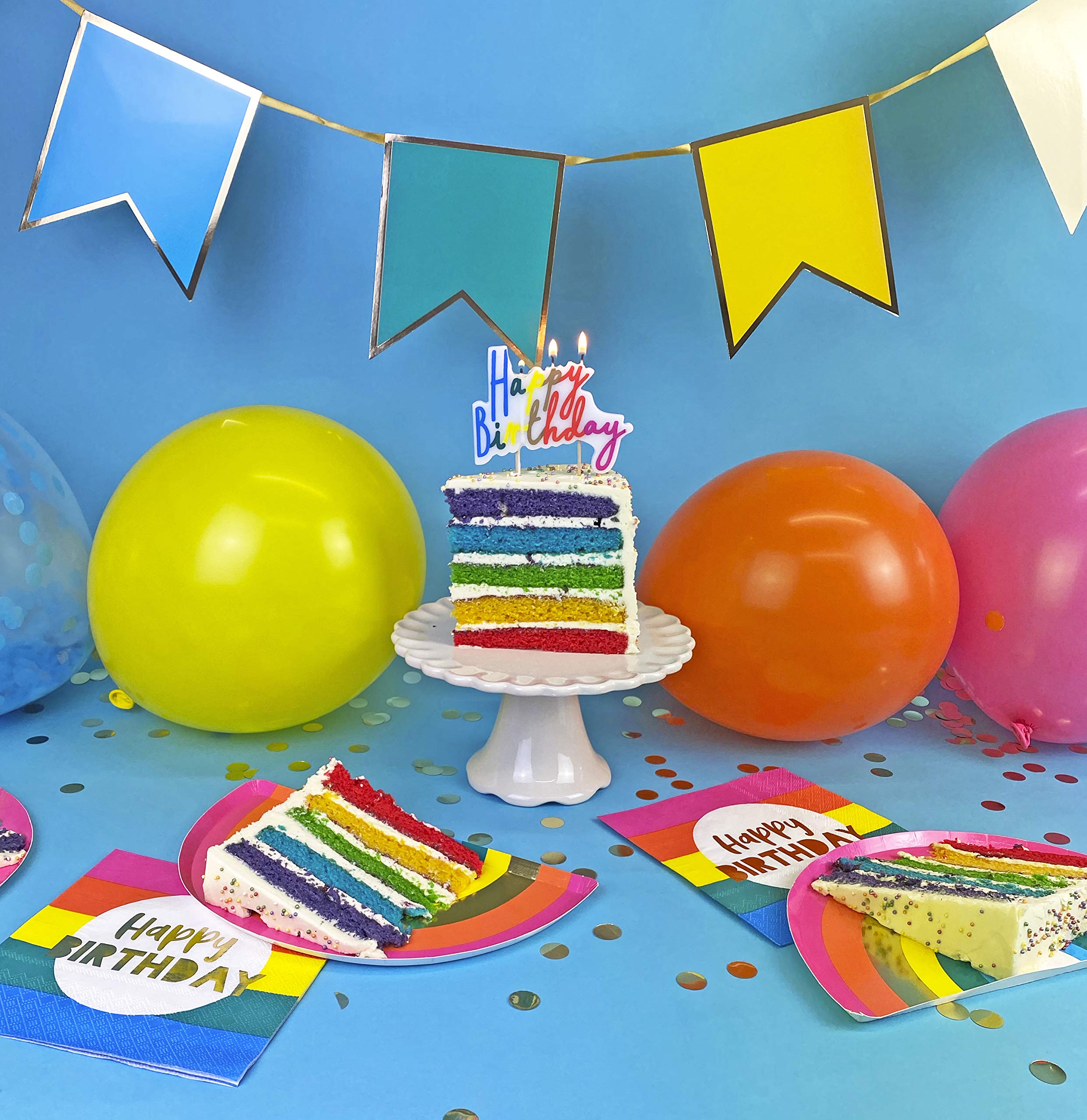 Talking Tables 16 x Colourful Birthday Candles with Holders | 10cm Tall Thin Cake Toppers in Rainbow Colours 6