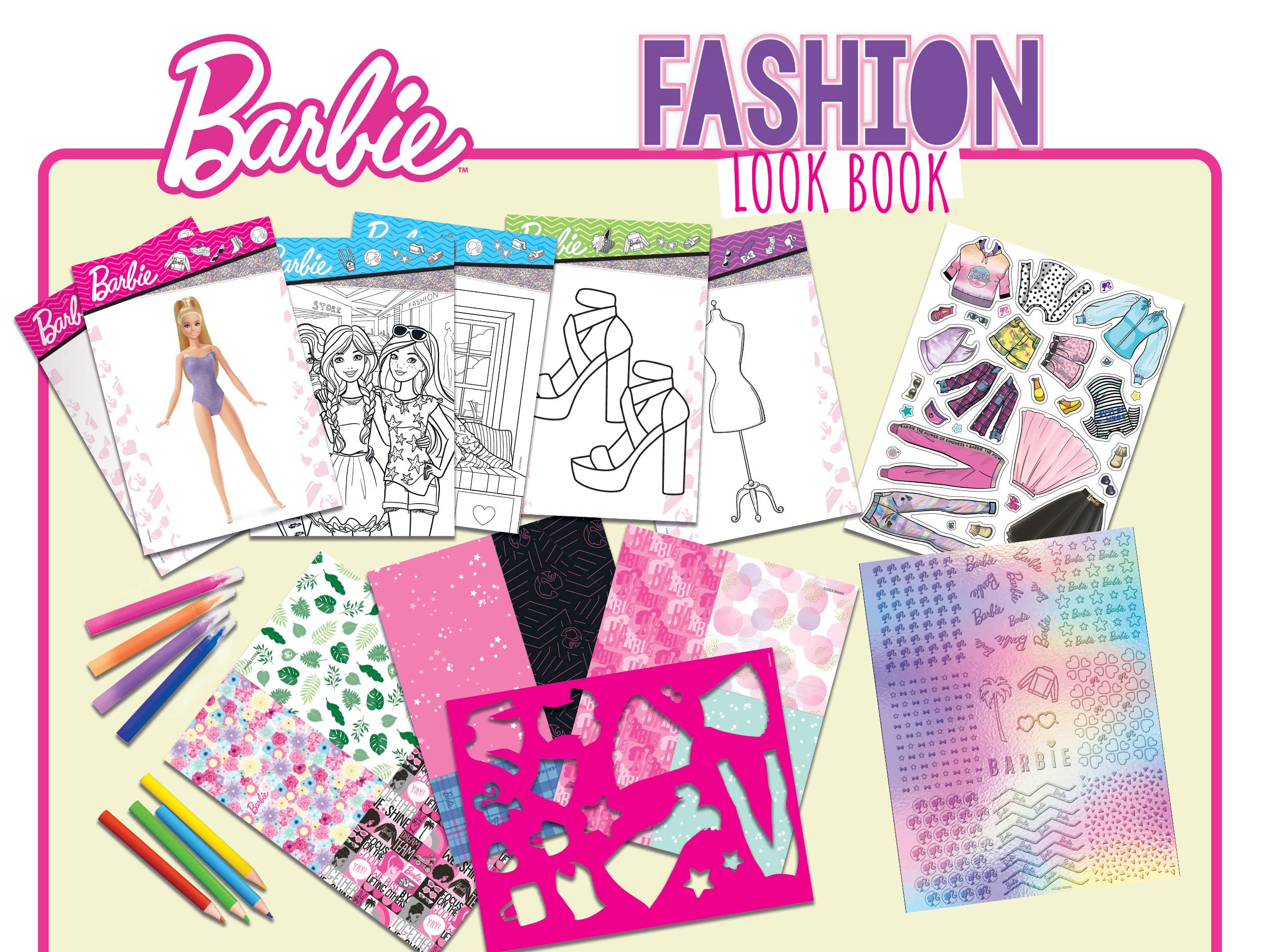 Lisciani Barbie Fashion Look Book Sketchbook Set for Girls 5+ Years | Includes 43-Page Book & Colouring Tools