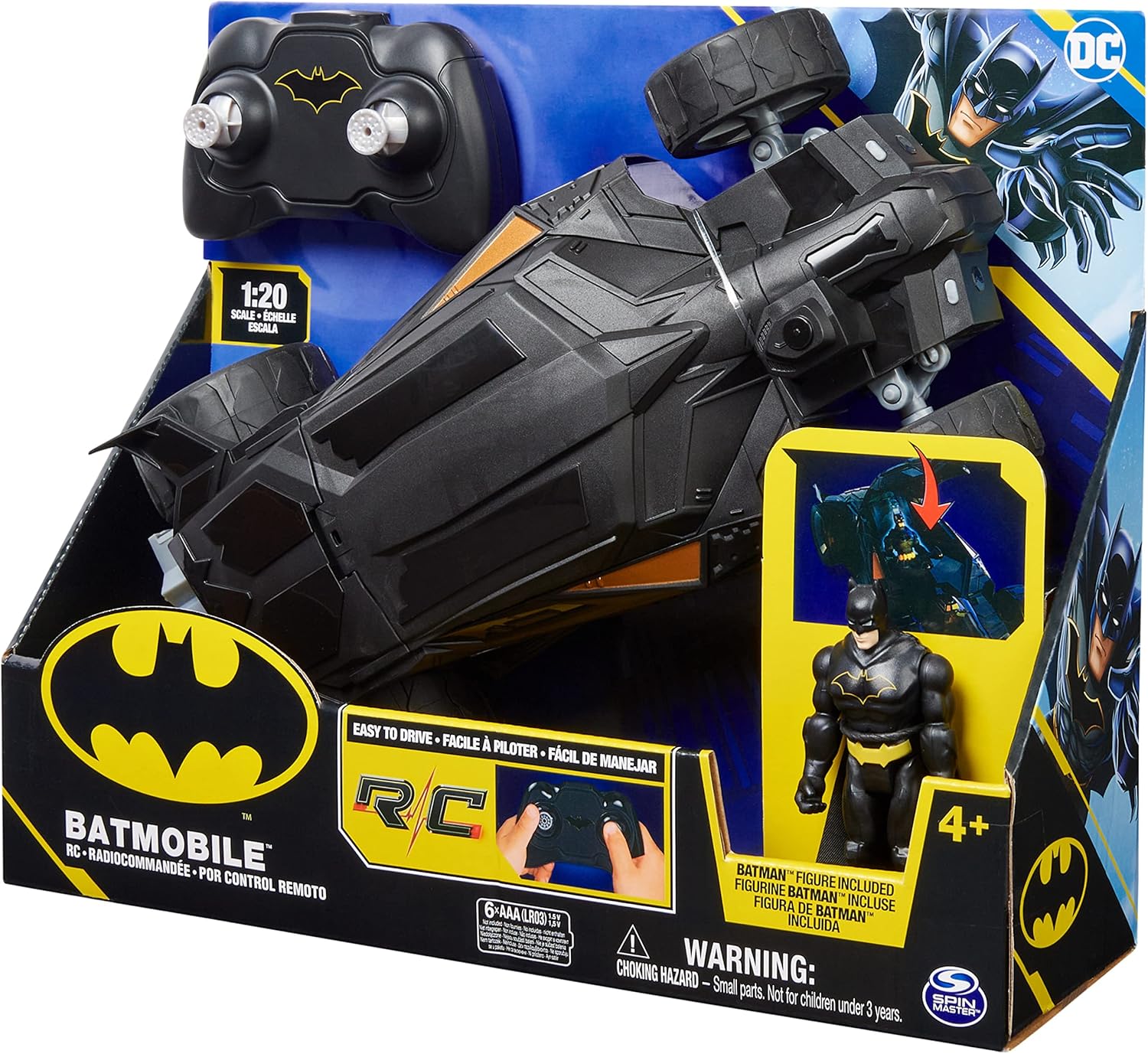 DC Comics Batman Batmobile Remote Control Car - 1:20 Scale, Includes 10 cm Batman Figure 8