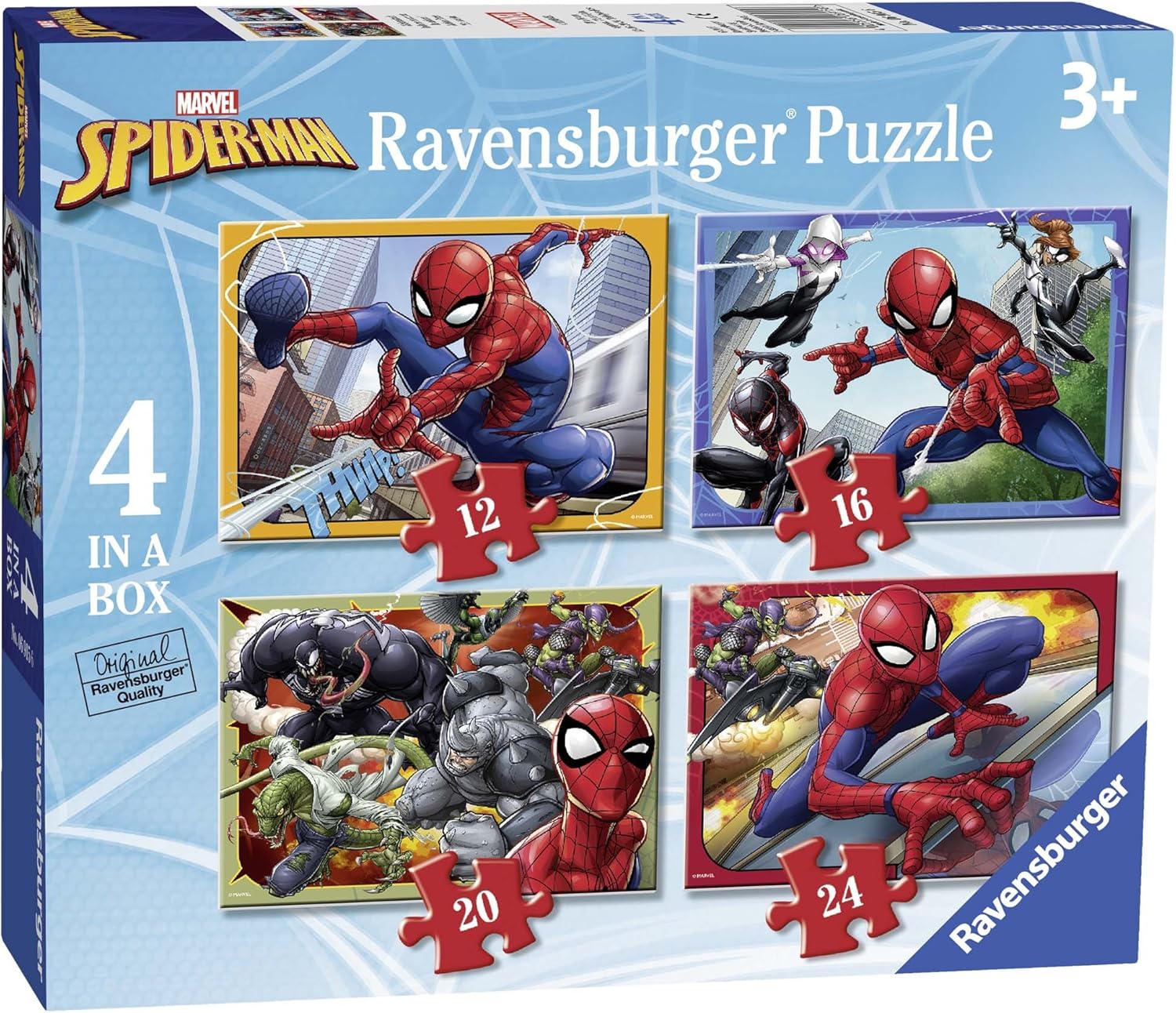 Ravensburger Marvel Spider-Man 4-in-1 Jigsaw Puzzle Set - 12, 16, 20, 24 Pieces for Kids Ages 3+