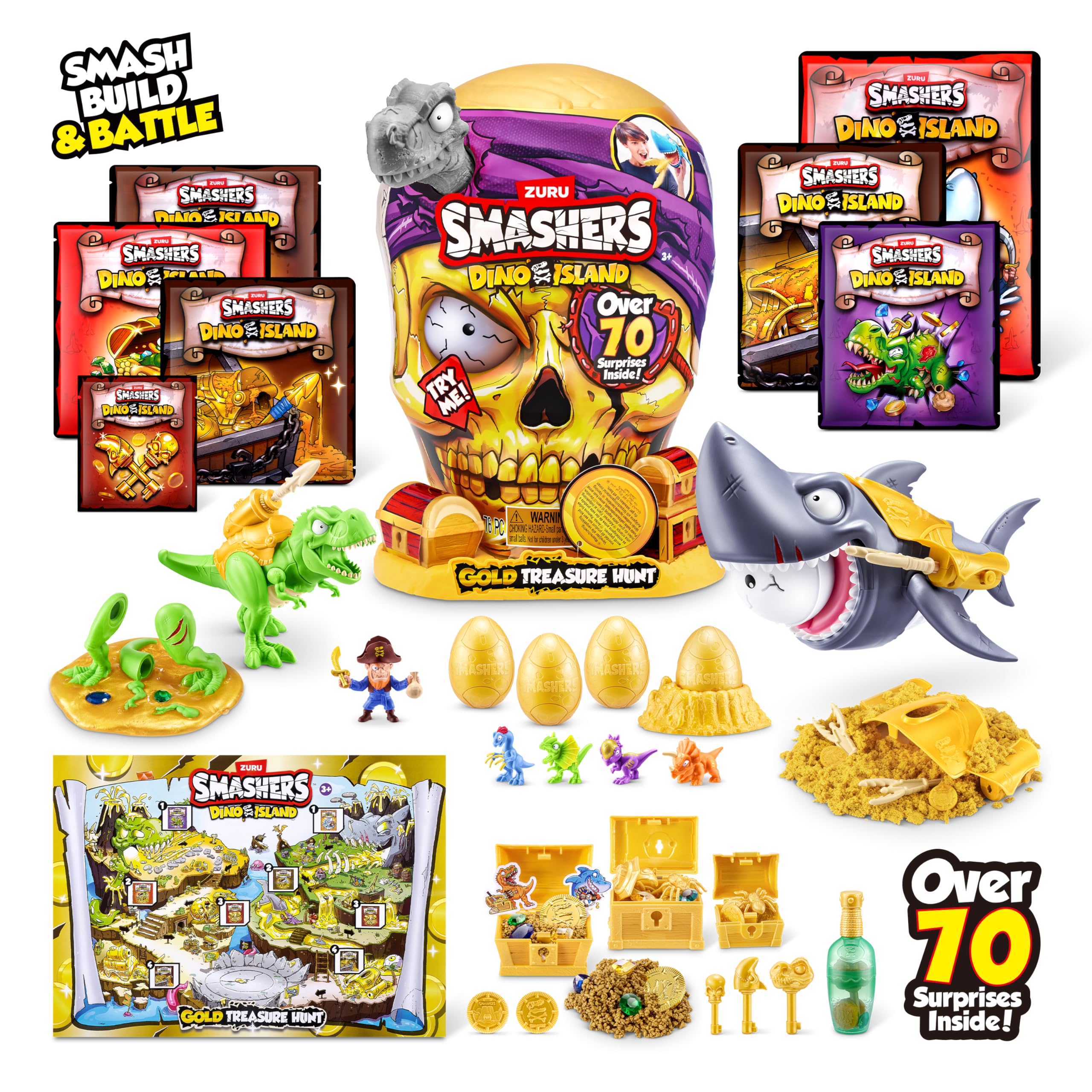 Smashers Dino Island Gold Treasure Hunt (Grey) - Interactive Playset with 70+ Surprises, Roars & Glows 8