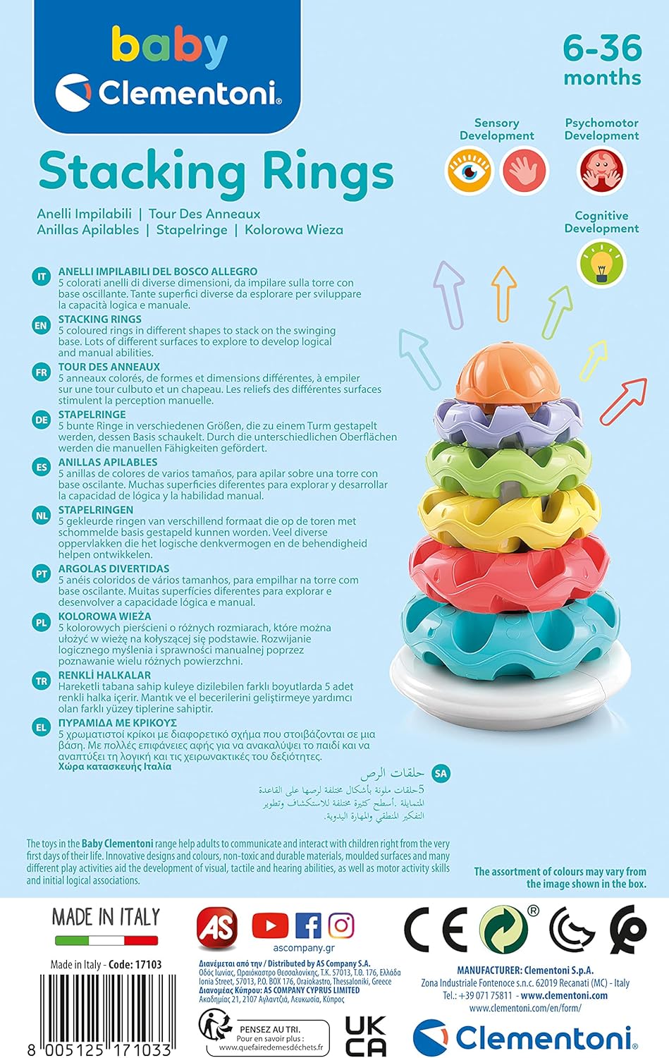 Clementoni Stacking Rings - Educational Baby Toy for 6 Months+ 8