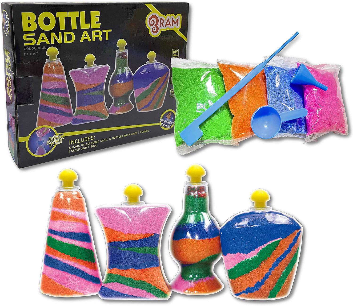 Ram - 12-Piece Glitter Glass Sand Art Craft Bottles Toy Set 3