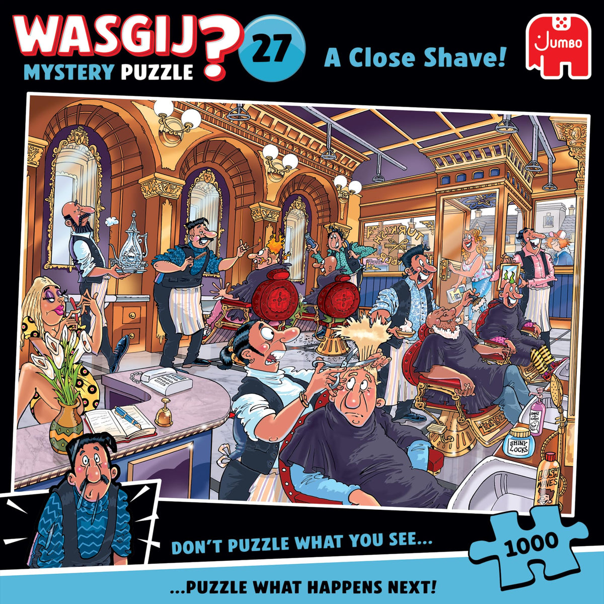 Wasgij Mystery 27, A Close Shave - 1000 Piece Jigsaw Puzzle for Adults | Challenging | Recycled Cardboard