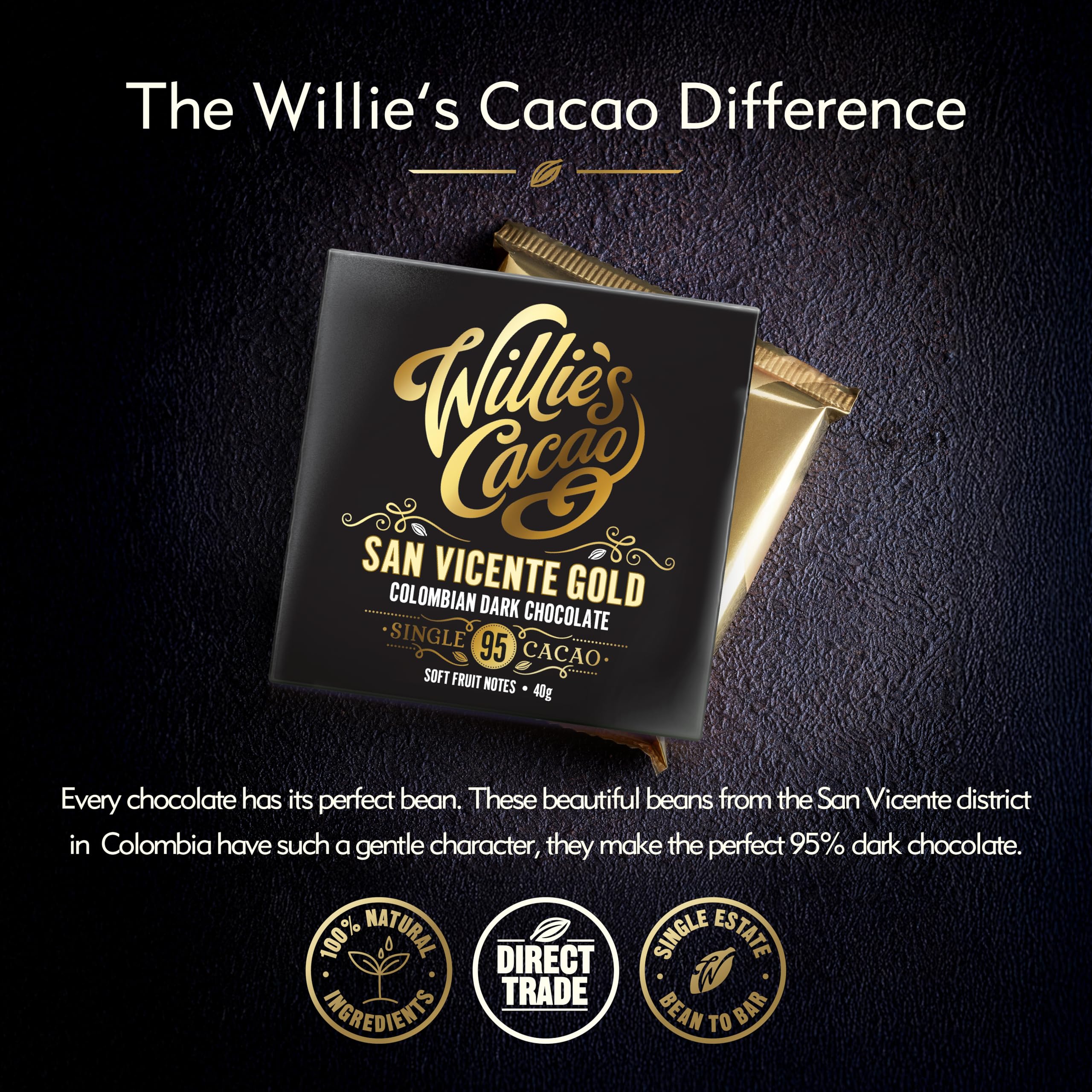 Willie's Cacao - 95% San Vicente Dark Chocolate Bar - 40g - Soft Fruit Notes 4