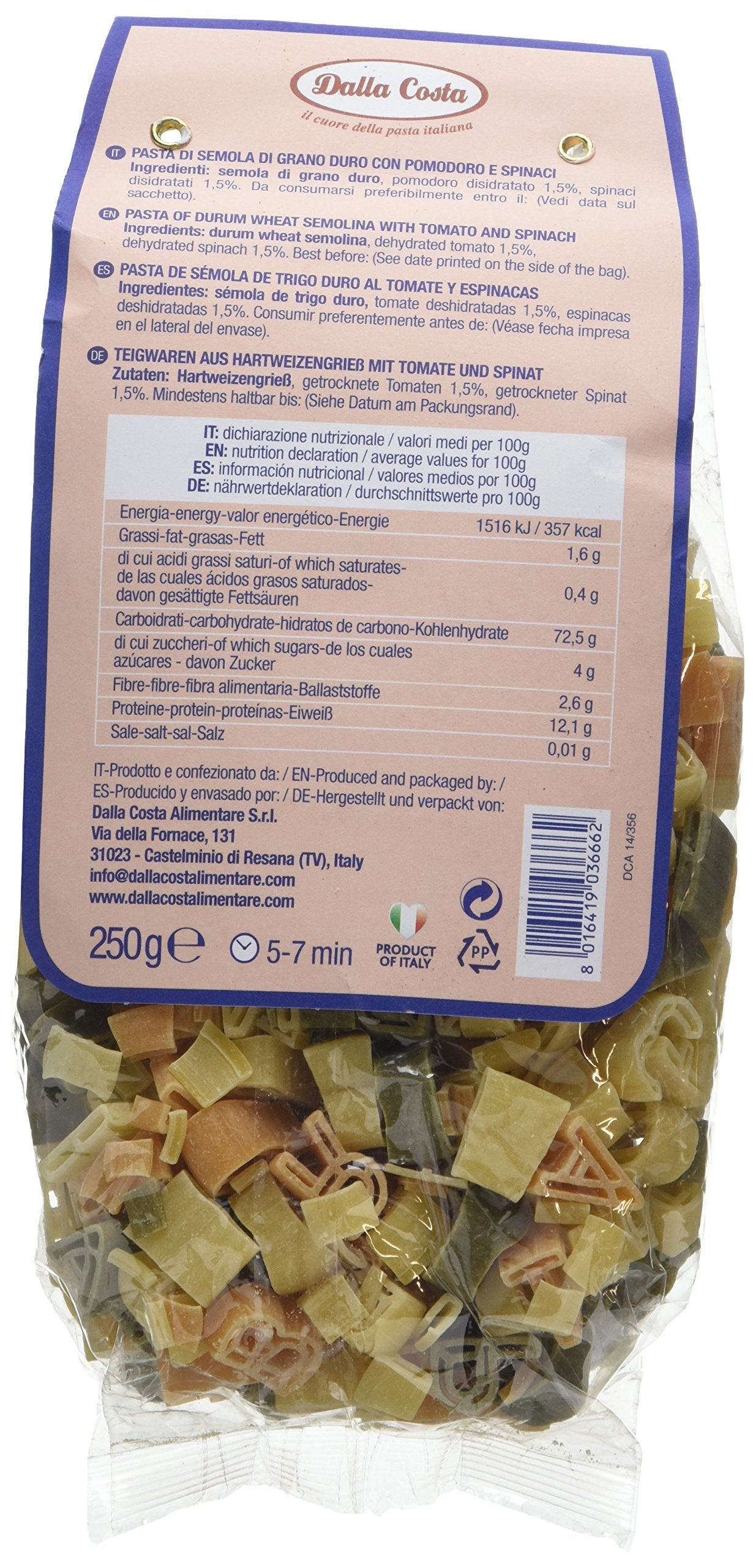 Dalla Costa ABC Pasta 250g - Organic Alphabet-Shaped Pasta for Kids, Made in Italy