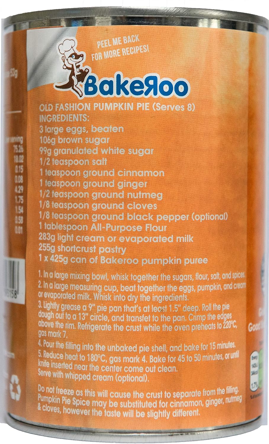 Bakeroo Tinned Pumpkin Puree 100% Natural - 425g 6